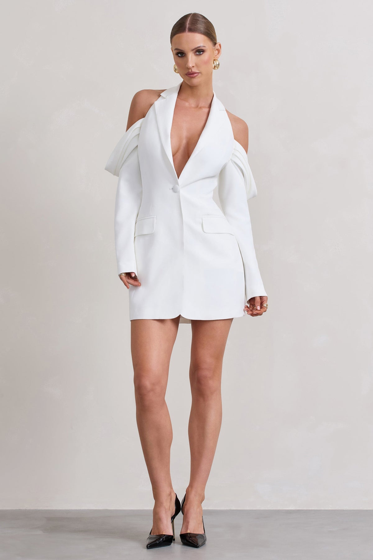 Your Night White Plunge Draped Blazer Dress – Club L London - USA