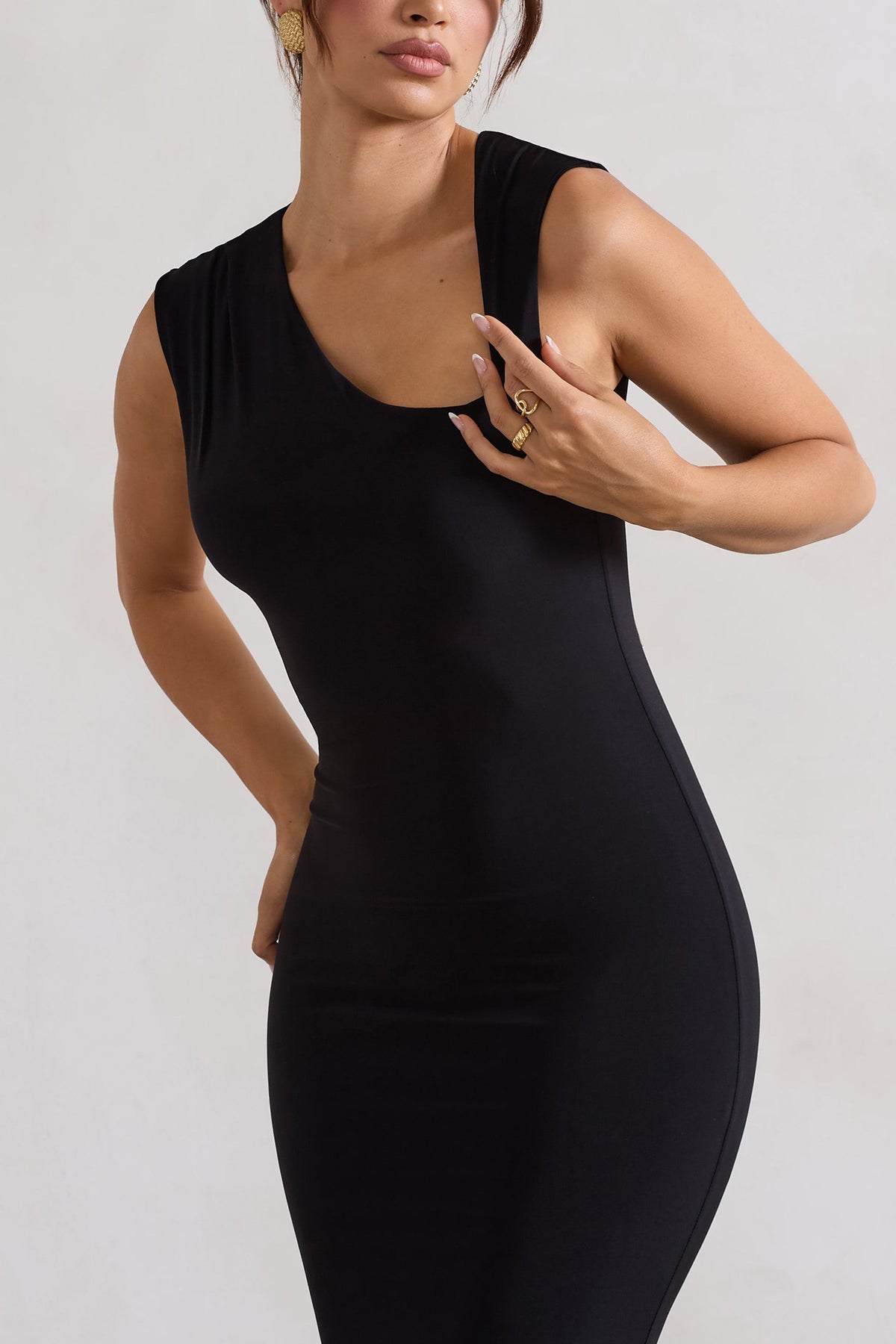 Behind The Scenes Black Sleeveless Cut-Out Maxi Dress Club L London - USA Behind The Scenes Black Sleeveless Cut-Out Maxi Dress Club L London - USA