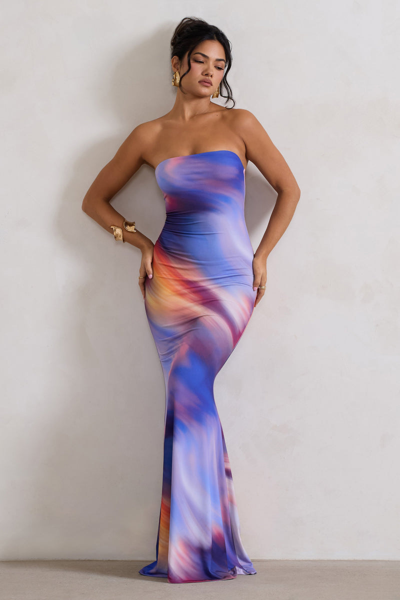 Ceremony Abstract Print Bandeau Fishtail Maxi Dress – Club L London - USA