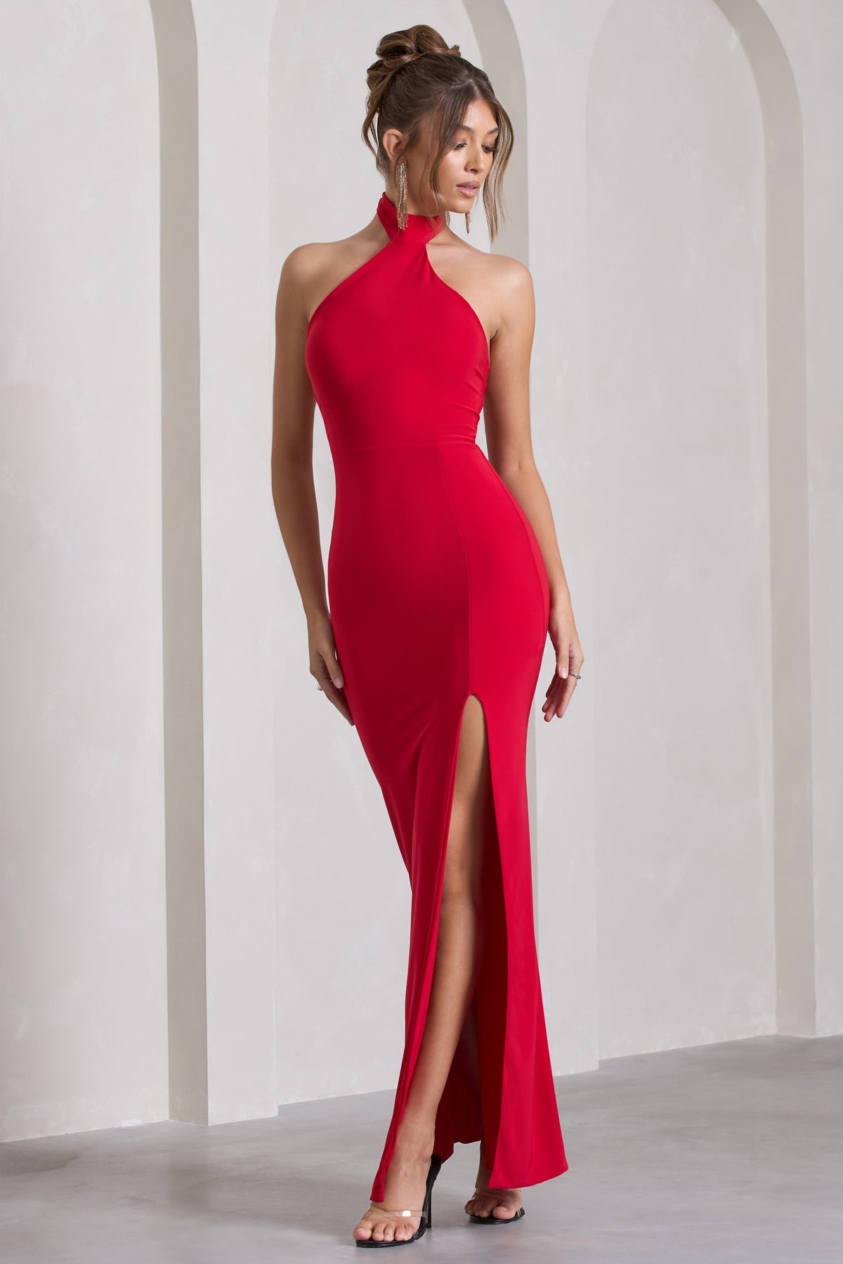 Red halter neck maxi dress Clearance