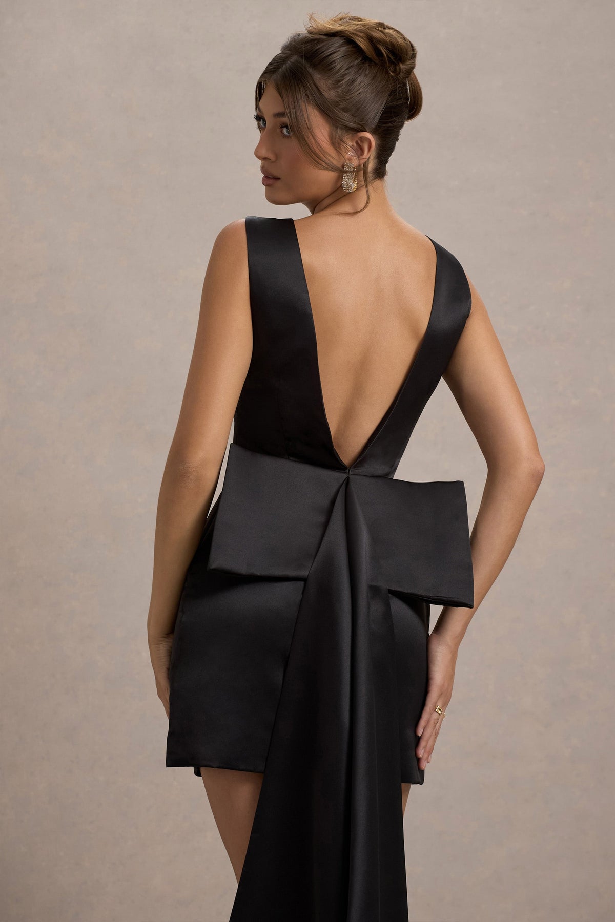 Peace Black Satin Mini Dress With Drape Detail Club L London - USA Peace Black Satin Mini Dress With Drape Detail Club L London - USA