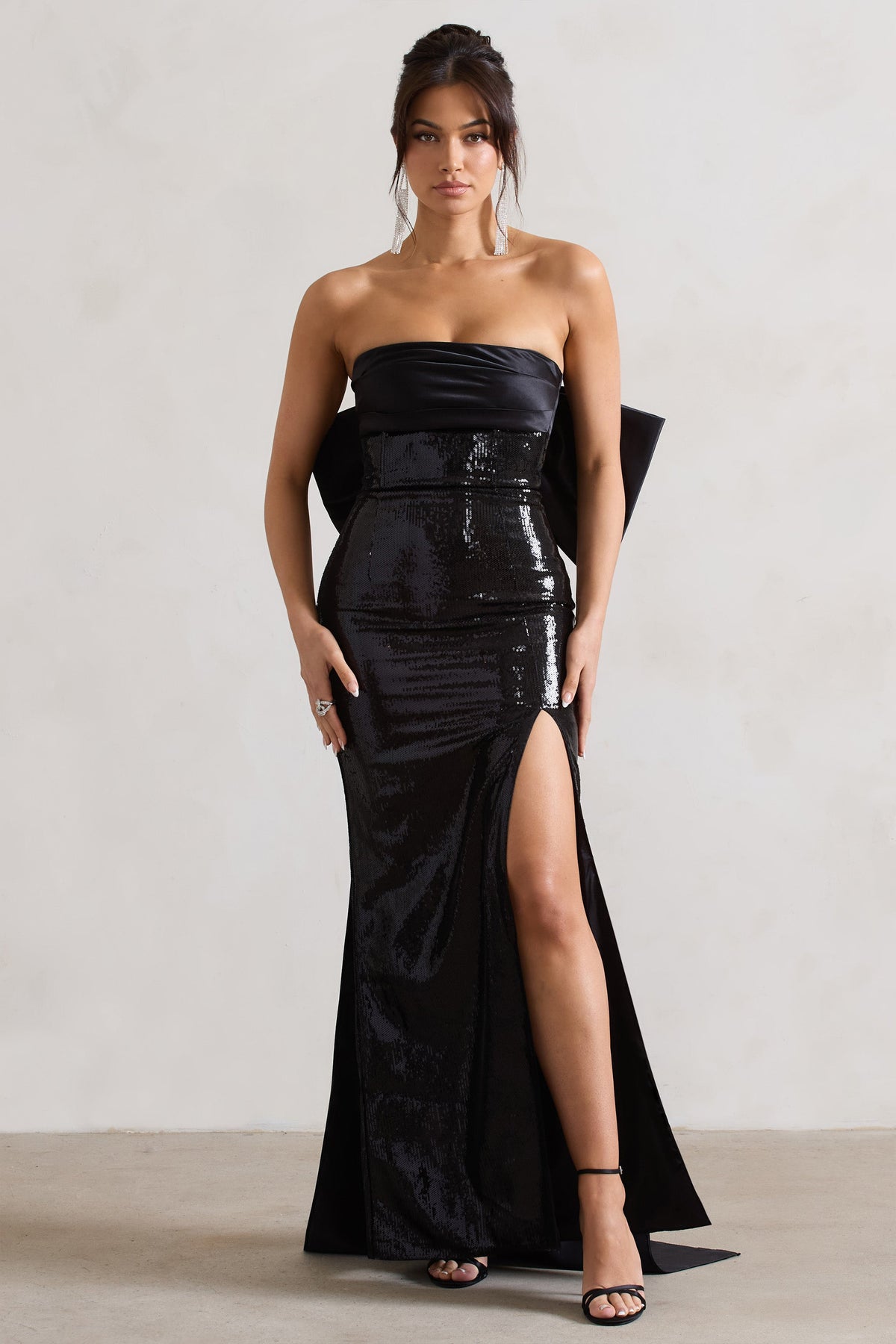 Unstoppable Black Satin Cross Over Halterneck Maxi Dress – Club L