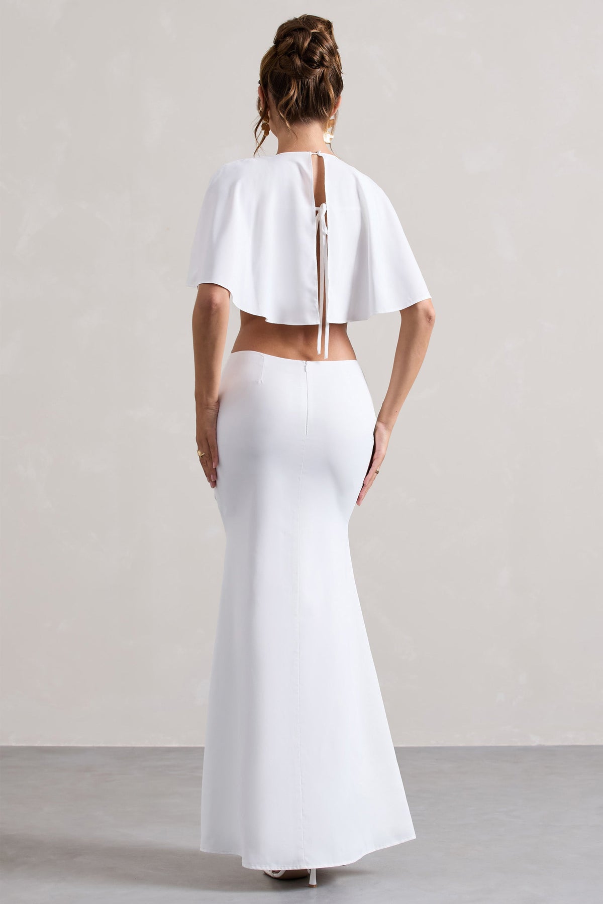 Isadora Ivory Cut-Out Split Maxi Dress With Cape – Club L
