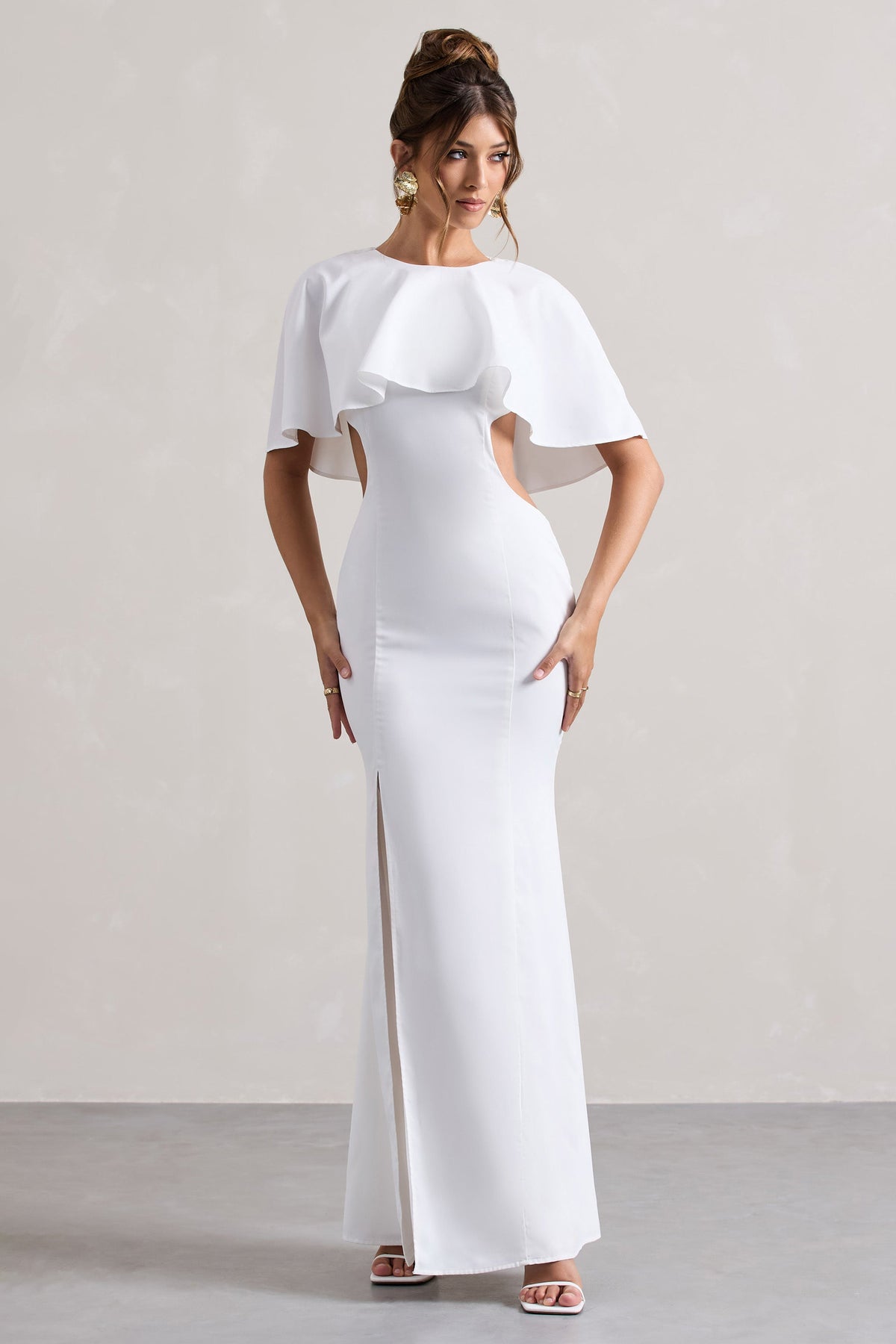 Isadora Ivory Cut-Out Split Maxi Dress With Cape – Club L