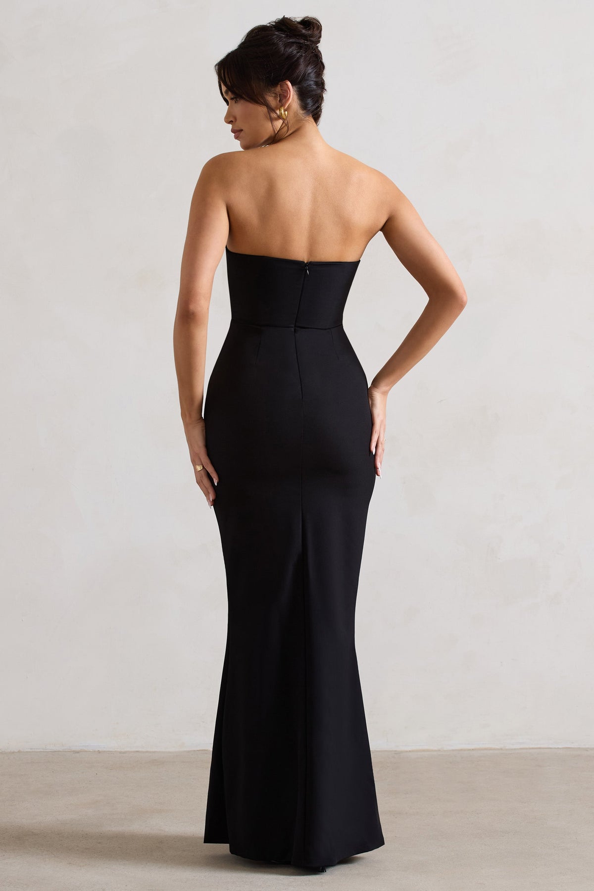 Enticed Black Strapless V-Neck Maxi Dress With Flowers Club L London - USA Enticed Black Strapless V-Neck Maxi Dress With Flowers Club L London - USA
