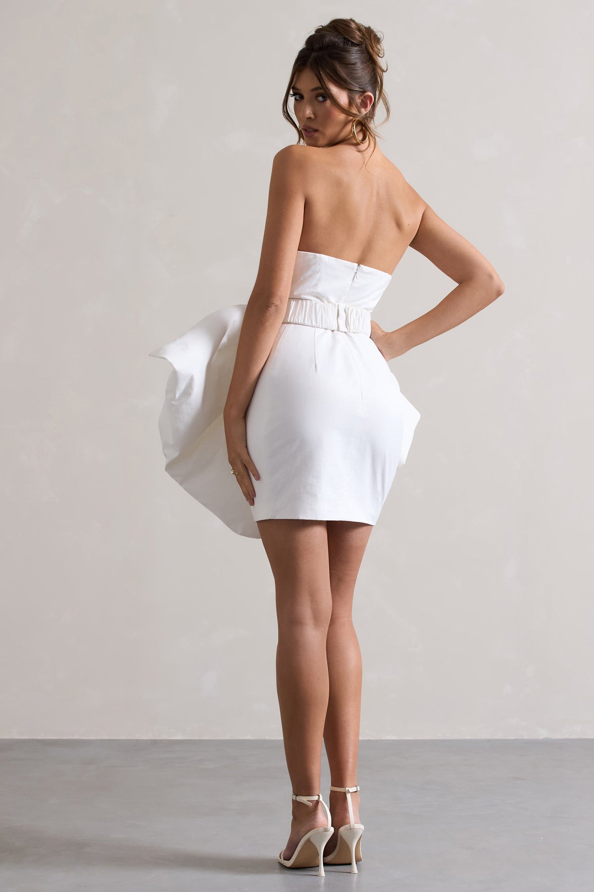 Bladen Cream Bandeau Mini Dress With Detachable Bow Skirt Club L London - USA Bladen Cream Bandeau Mini Dress With Detachable Bow Skirt Club L London - USA