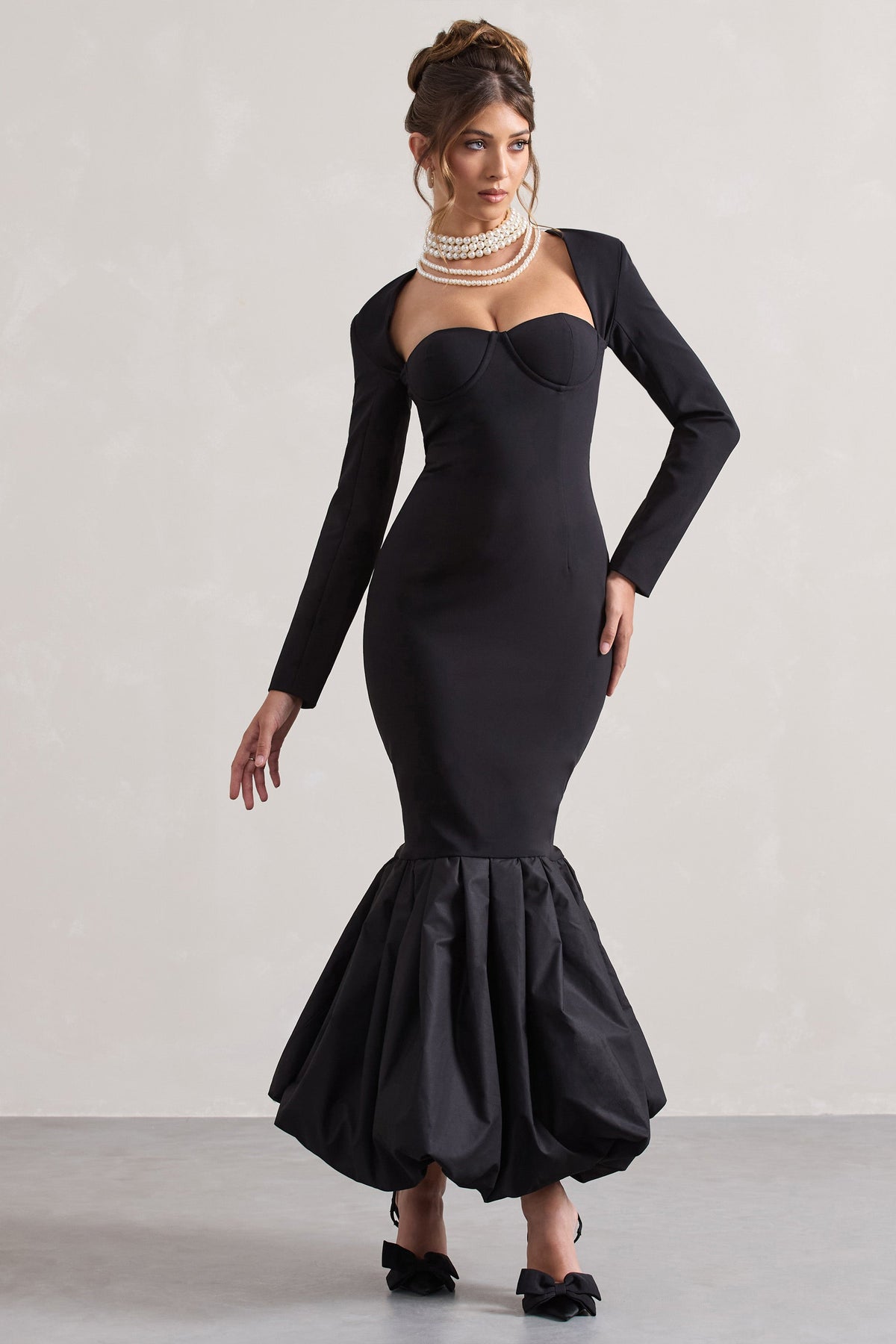 London Black Sweetheart Maxi Dress With Volume Hem Club L London - USA London Black Sweetheart Maxi Dress With Volume Hem Club L London - USA