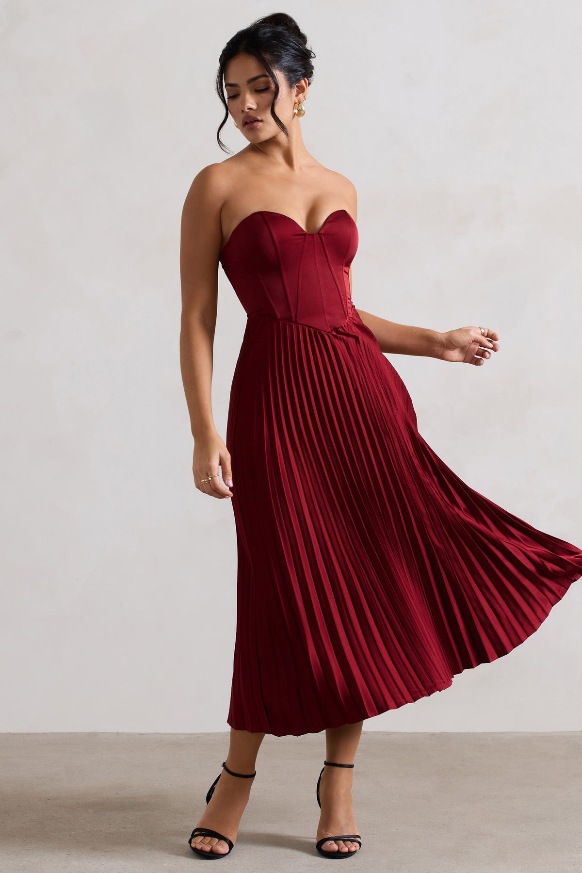 Bordeaux Berry Satin Corset Style Midi Dress Club L London - USA Bordeaux Berry Satin Corset Style Midi Dress Club L London - USA