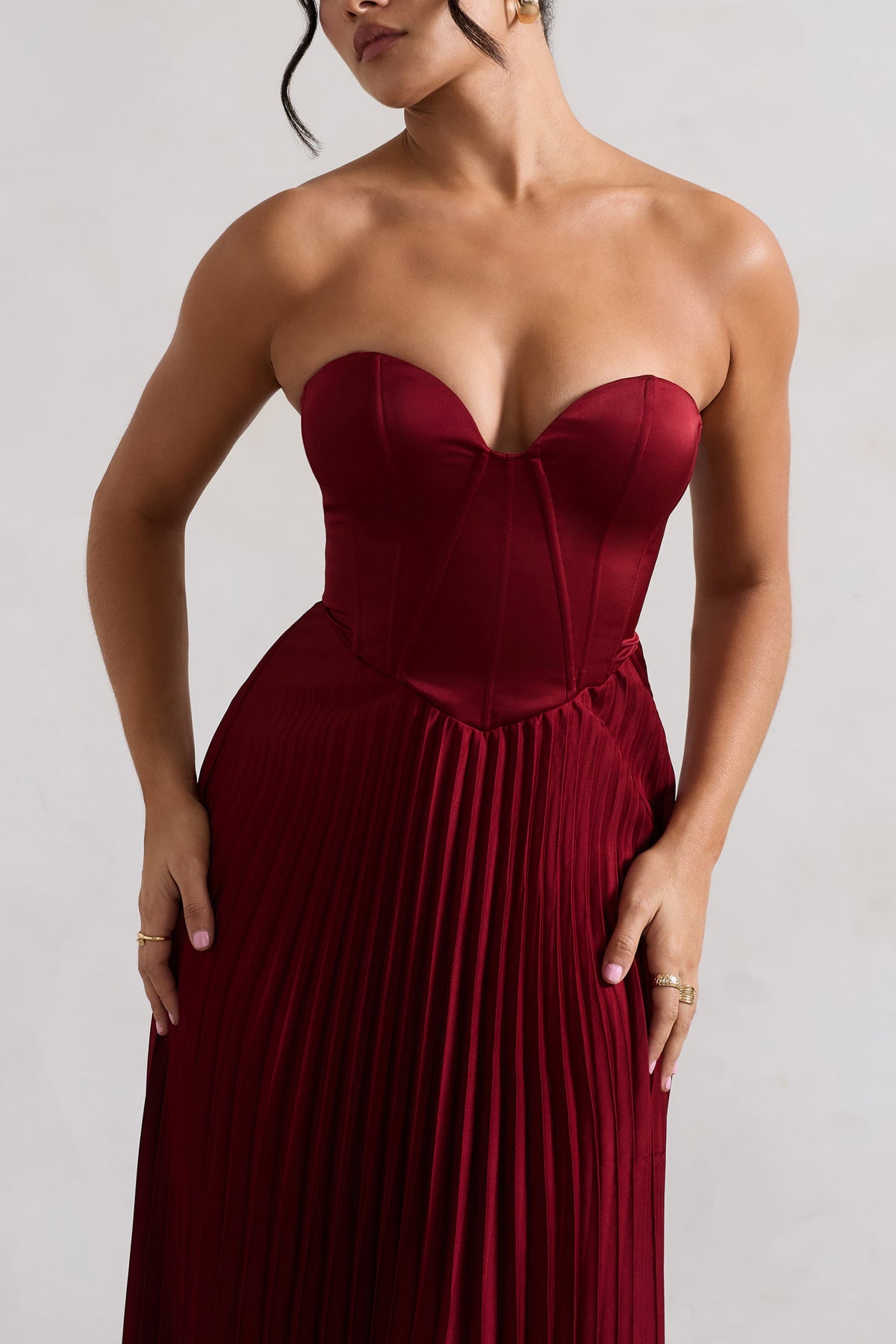 Bordeaux Berry Satin Corset Style Midi Dress Club L London - USA Bordeaux Berry Satin Corset Style Midi Dress Club L London - USA