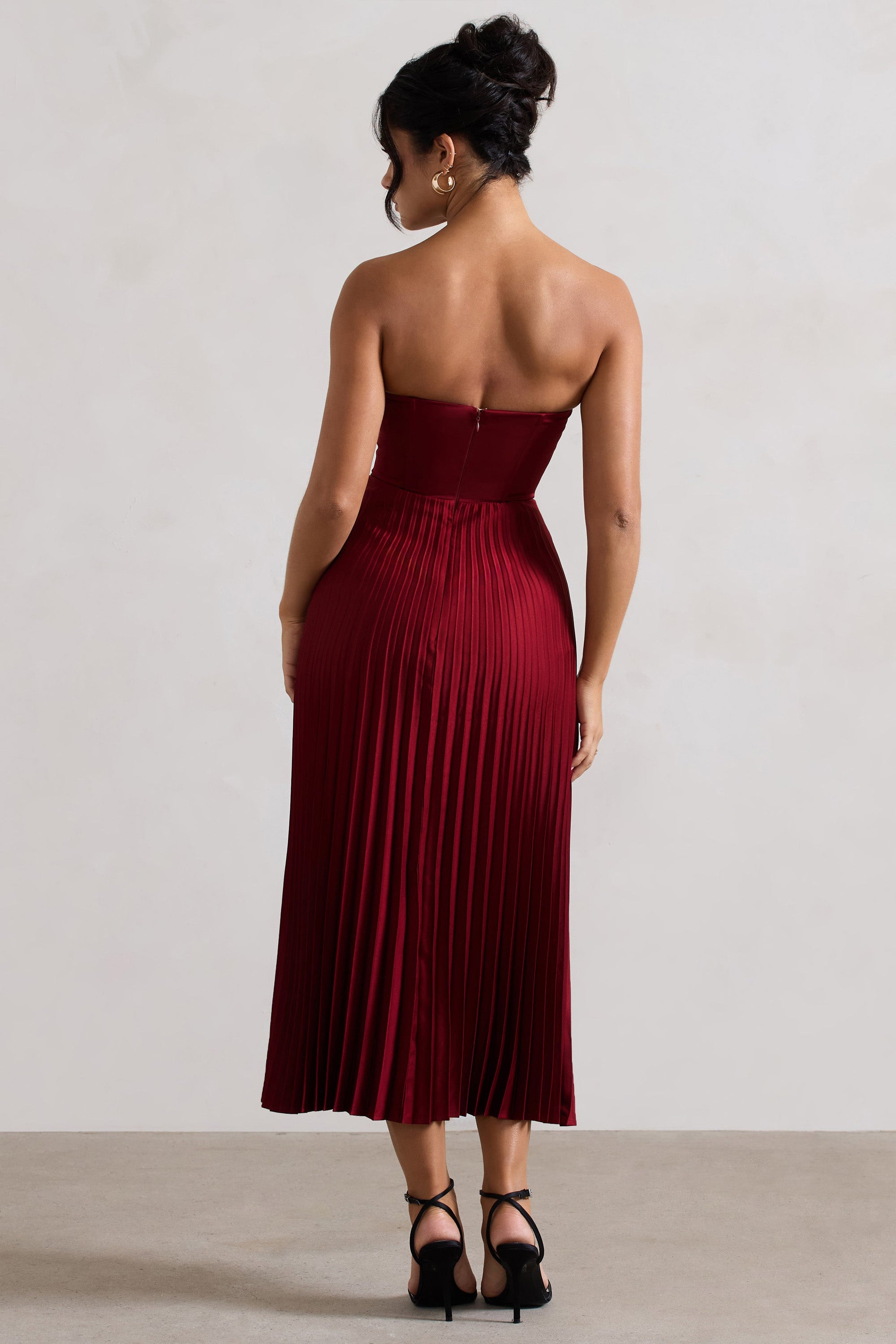 Bordeaux | Berry Satin Corset Style Midi Dress - Club L London - USA