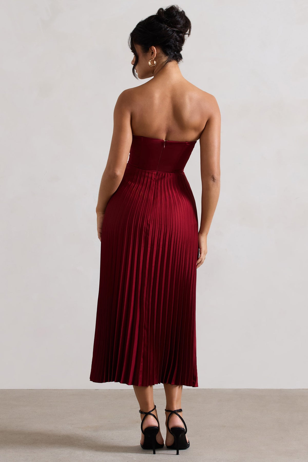 Bordeaux Berry Satin Corset Style Midi Dress Club L London - USA Bordeaux Berry Satin Corset Style Midi Dress Club L London - USA