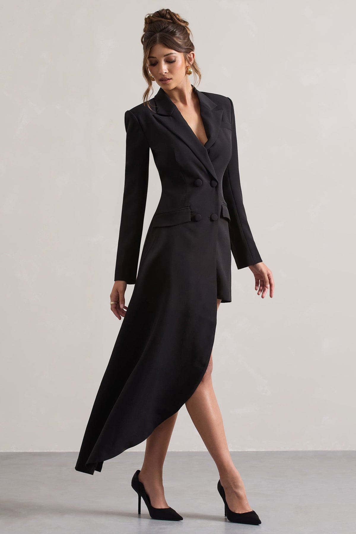 Spiral Black Tailored Blazer Mini Dress With Asymmetric Hem – Club L London  - USA