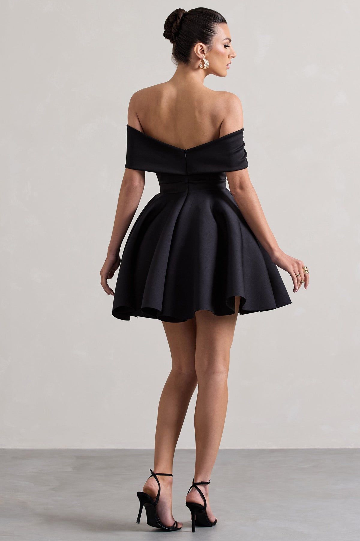 Snowfall | Black Bardot Bow Skater Mini Dress