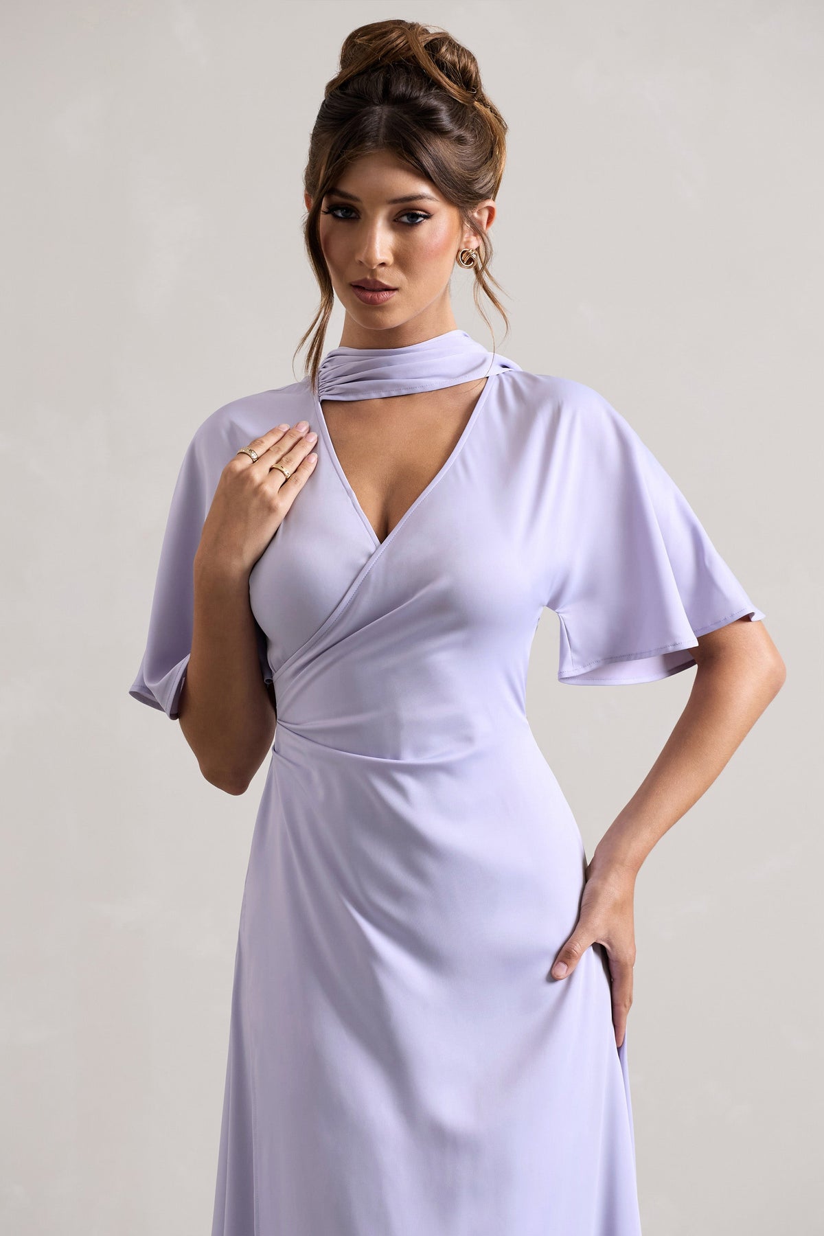 Lisette | Lilac Asymmetric Flutter-Sleeve Maxi Dress