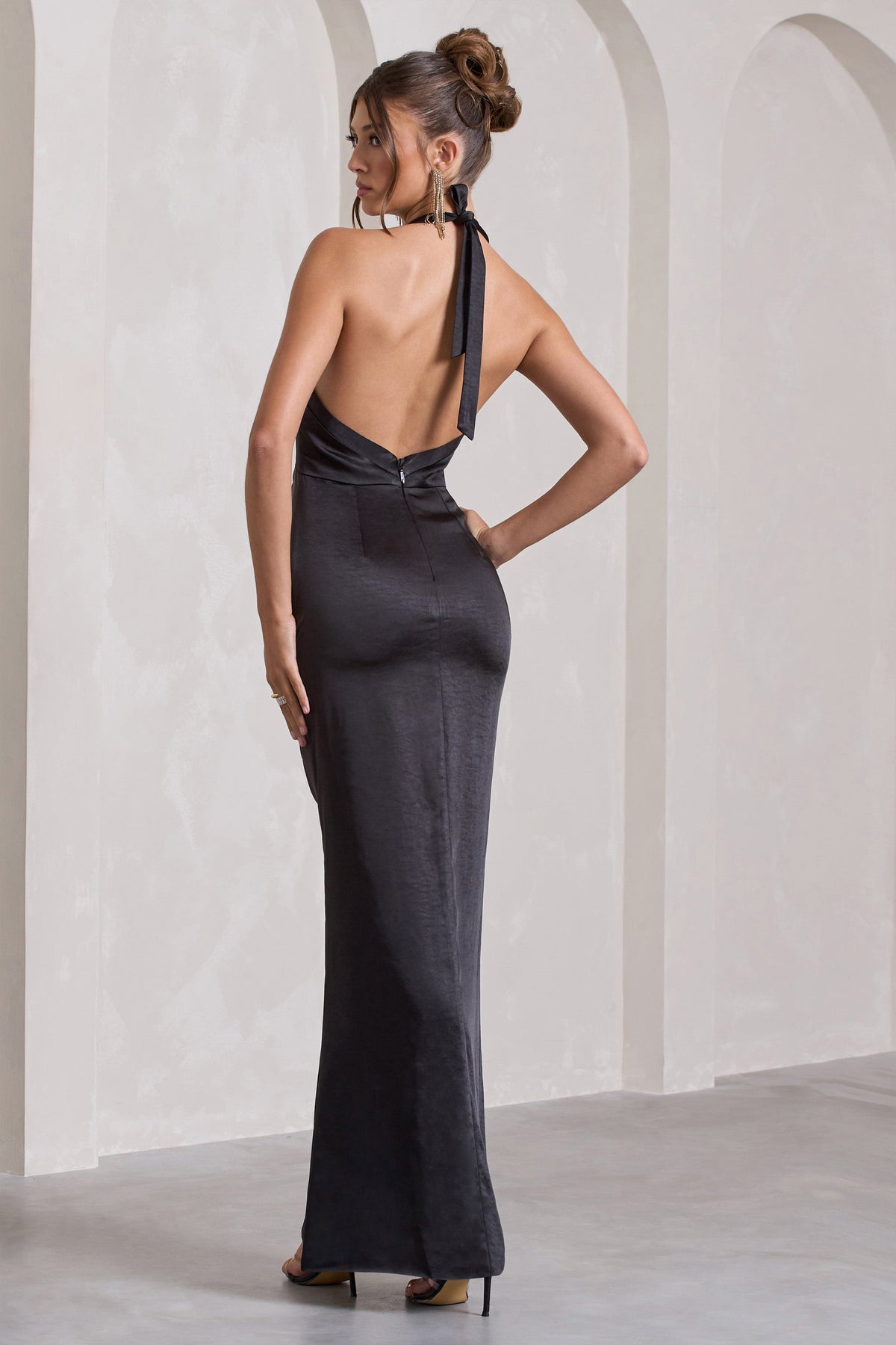 black halter dress maxi Emabella Plunge high side slit at the flaring maxi hem Nora Halter Maxi Dress -