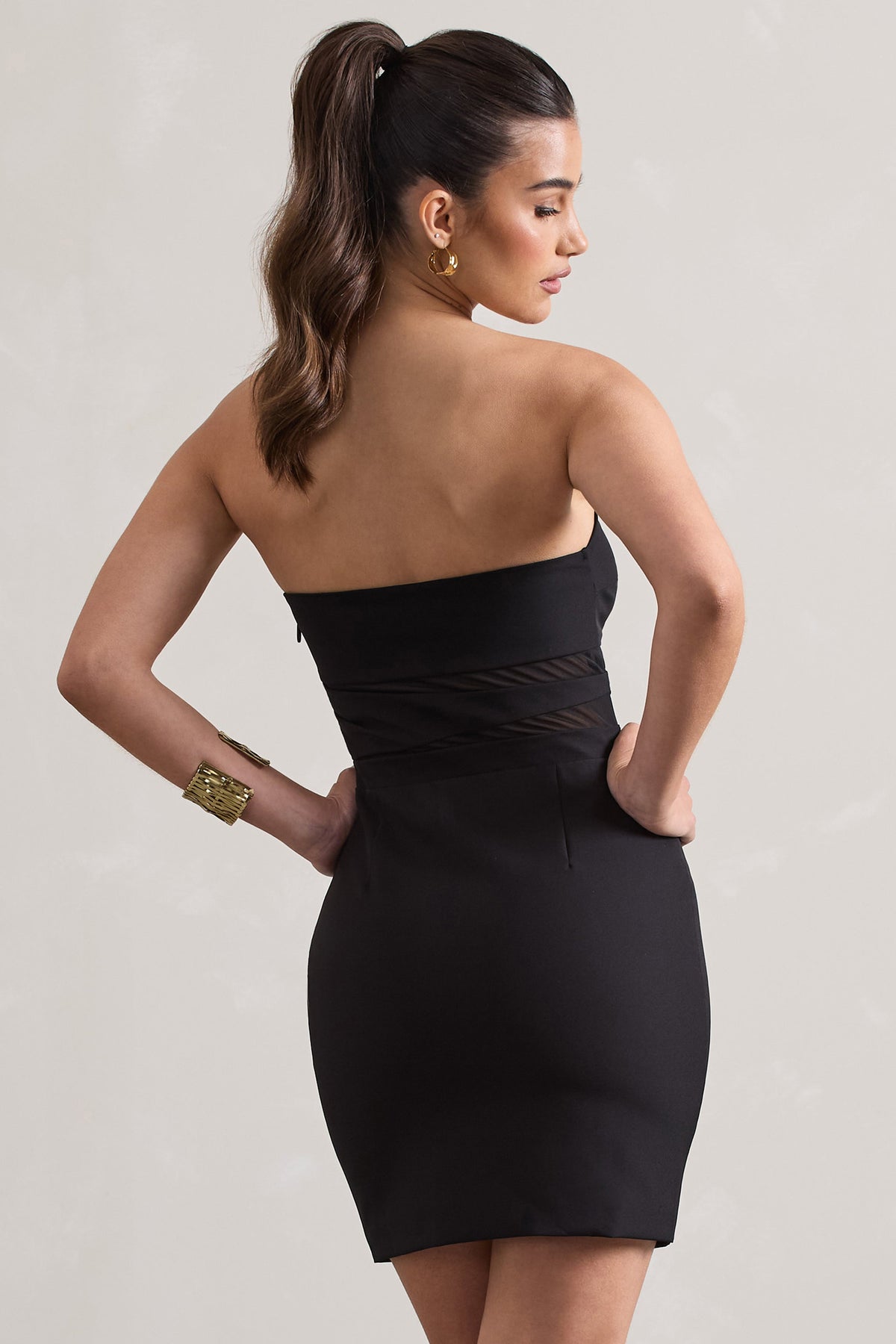 Indie | Black Bodycon Bandeau Mini Dress With Cut-Outs - UK 6 Black Indie | Black Bodycon Bandeau Mini Dress With Cut-Outs - UK 6 Black