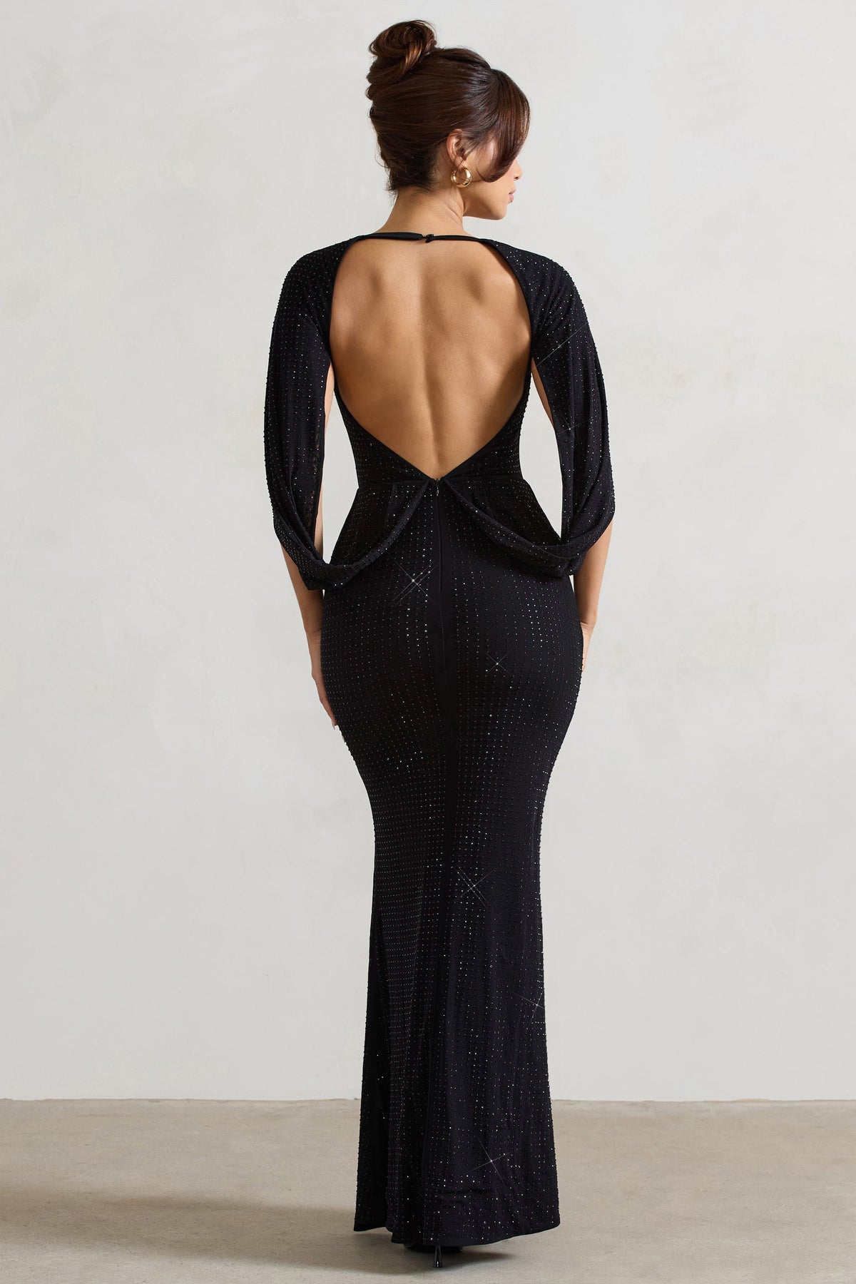 Broadway Black Embellished Fishtail Maxi Dress With Cape Sleeves Club L London - USA Broadway Black Embellished Fishtail Maxi Dress With Cape Sleeves Club L London - USA