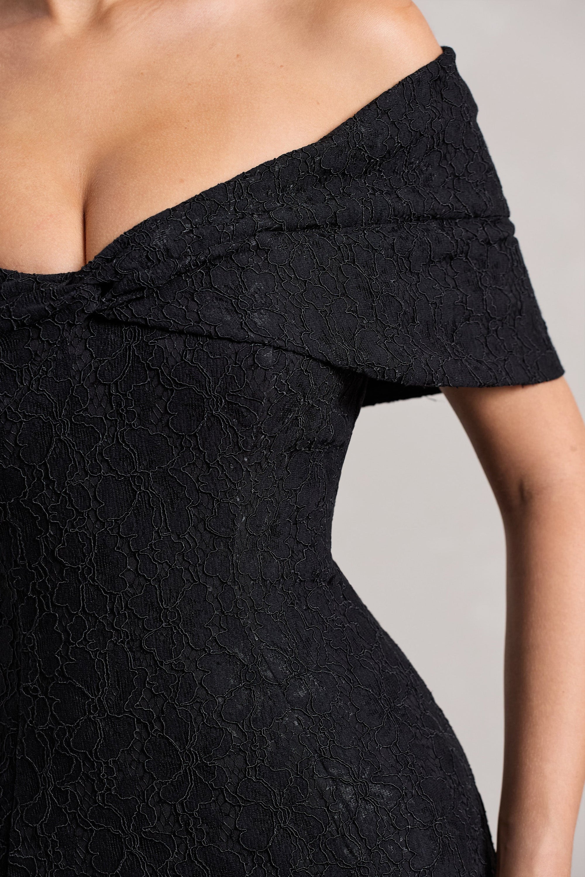 Masquerade | Black Lace Twisted Bardot Maxi Dress - Club L London - USA