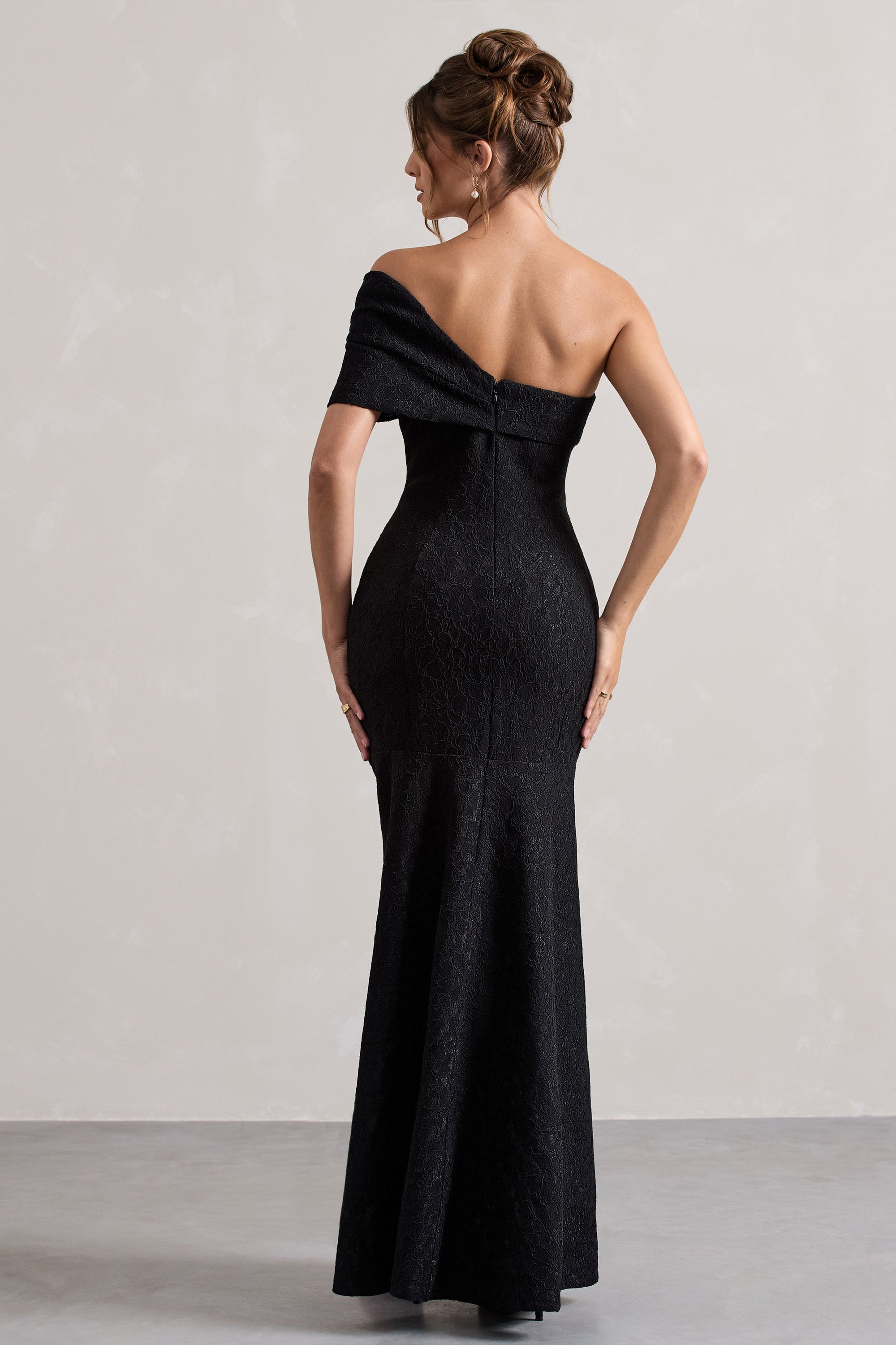 Masquerade | Black Lace Twisted Bardot Maxi Dress - Club L London - USA