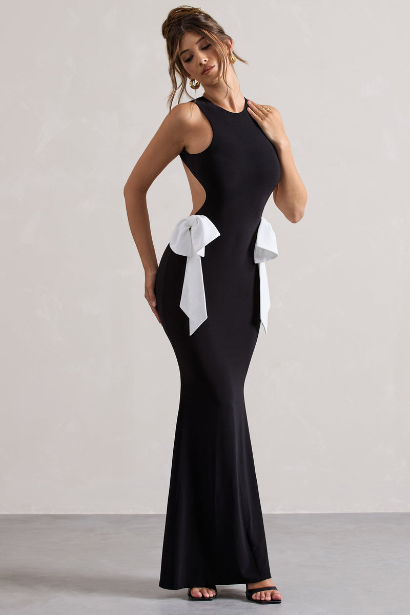 By Your Side Black Cut-Out Split Maxi Dress With Bows – Club L London - USA