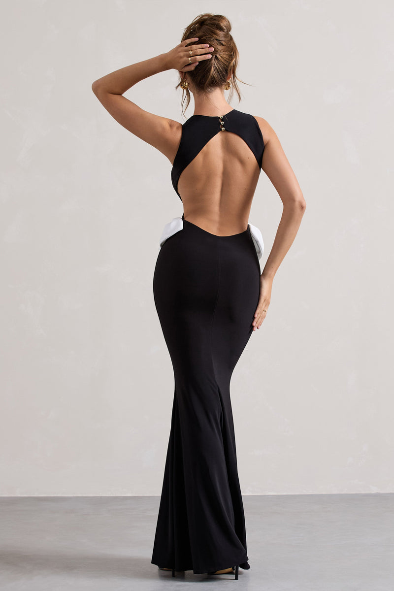 By Your Side Black Cut-Out Split Maxi Dress With Bows – Club L London - USA