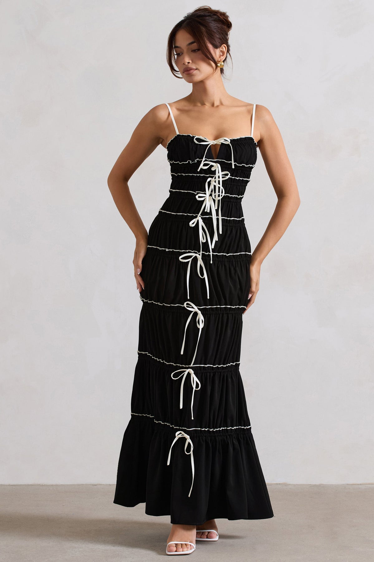 Summer Breeze Black Strappy Gathered Tiered Maxi Dress – Club L London - USA
