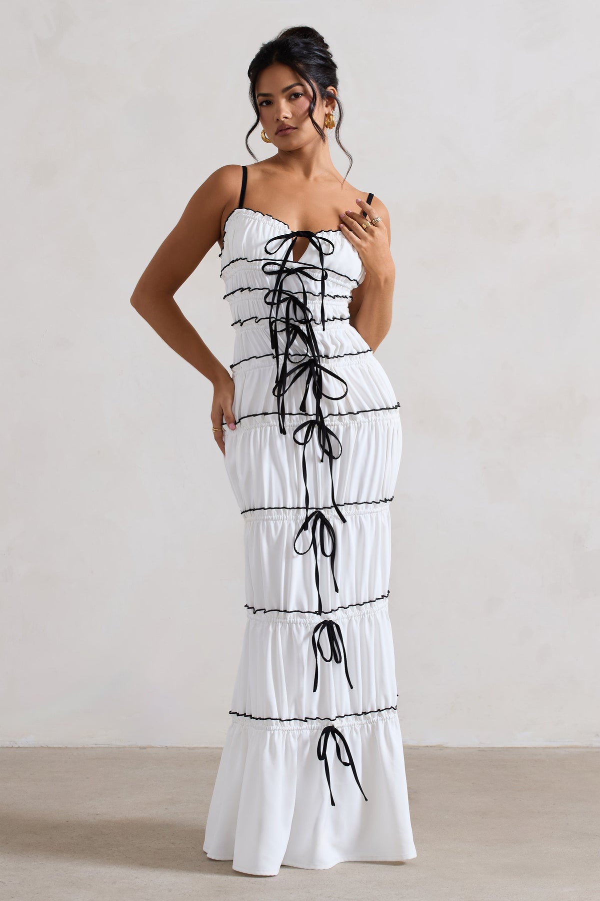 Summer Breeze White Strappy Gathered Tiered Maxi Dress – Club L London - USA