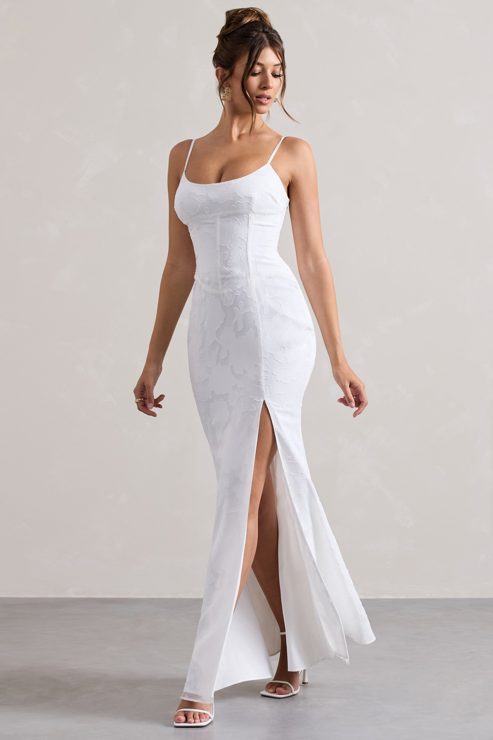 Intimacy White Lace Corset Split Maxi Dress – Club L London - USA