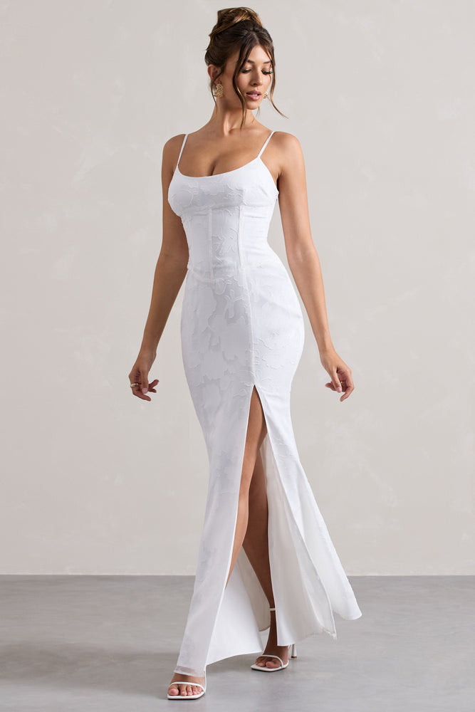 Intimacy White Lace Corset Split Maxi Dress Club L London - USA Intimacy White Lace Corset Split Maxi Dress Club L London - USA