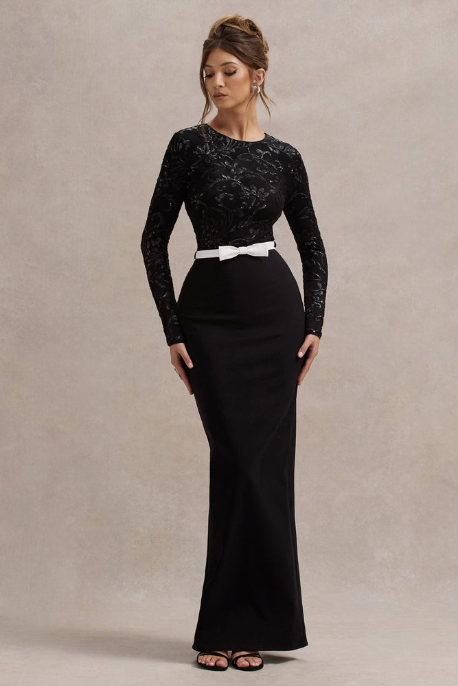 long sleeve black lace dress Zenith Black Lace Long-Sleeve Maxi Dress – Club L London