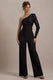 Upgrade | Black Lace Asymmetric Belted Wide-Leg Jumpsuit - Club L London - USA