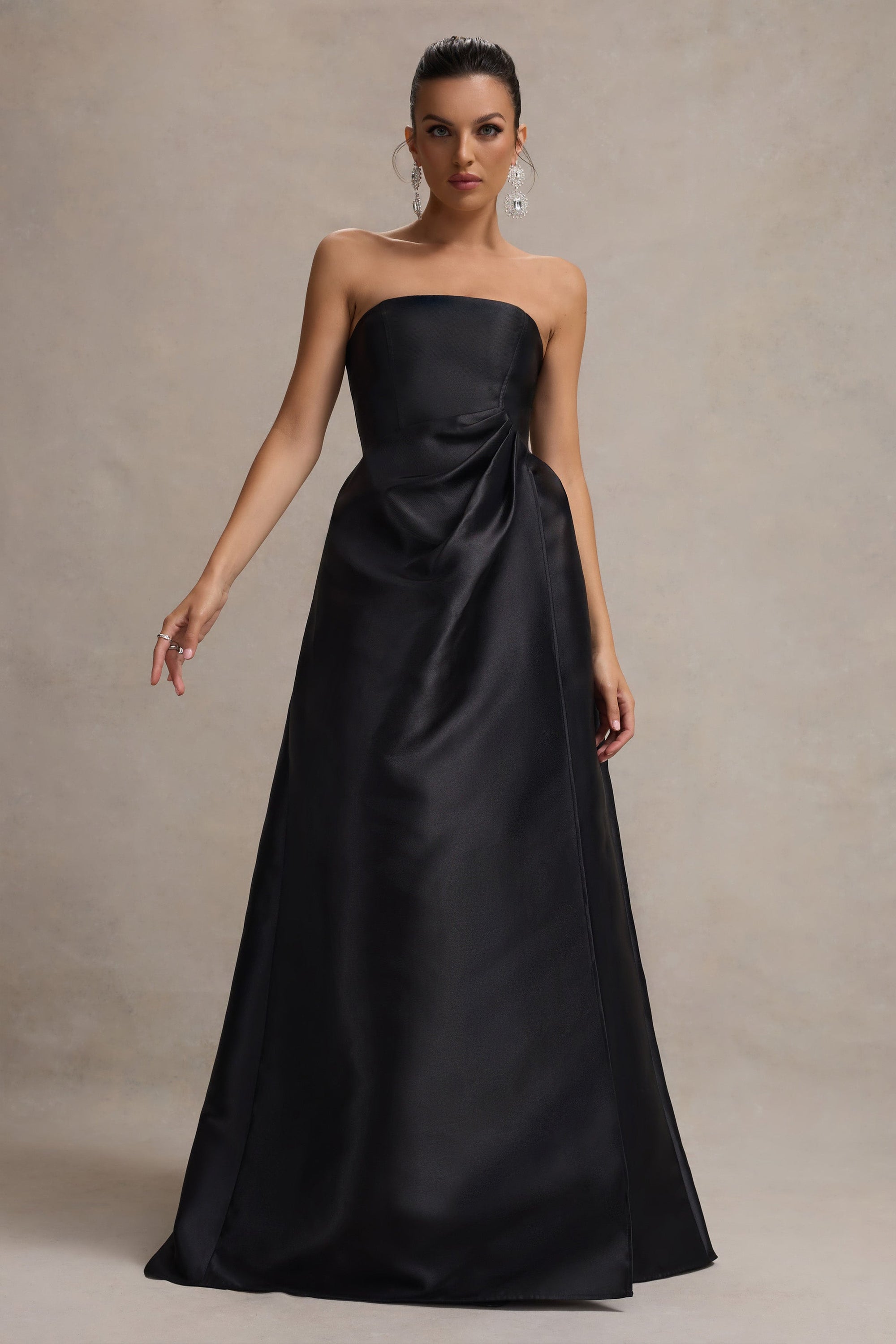 Universe | Black Bandeau Puff-Skirt Split Maxi Dress - Club L London - USA