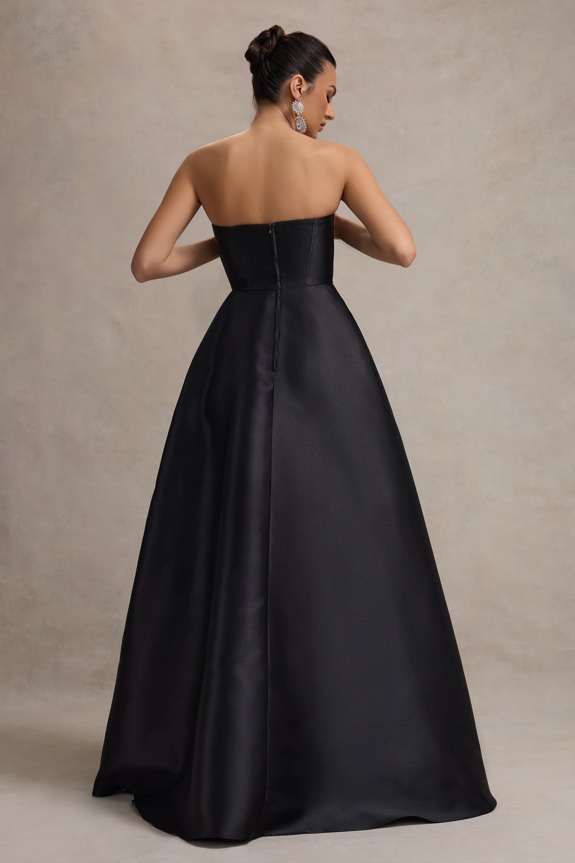 Universe | Black Bandeau Puff-Skirt Split Maxi Dress - Club L London - USA