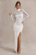 Arden | White High-Neck Split Maxi Dress With Lace Sleeves - Club L London - USA