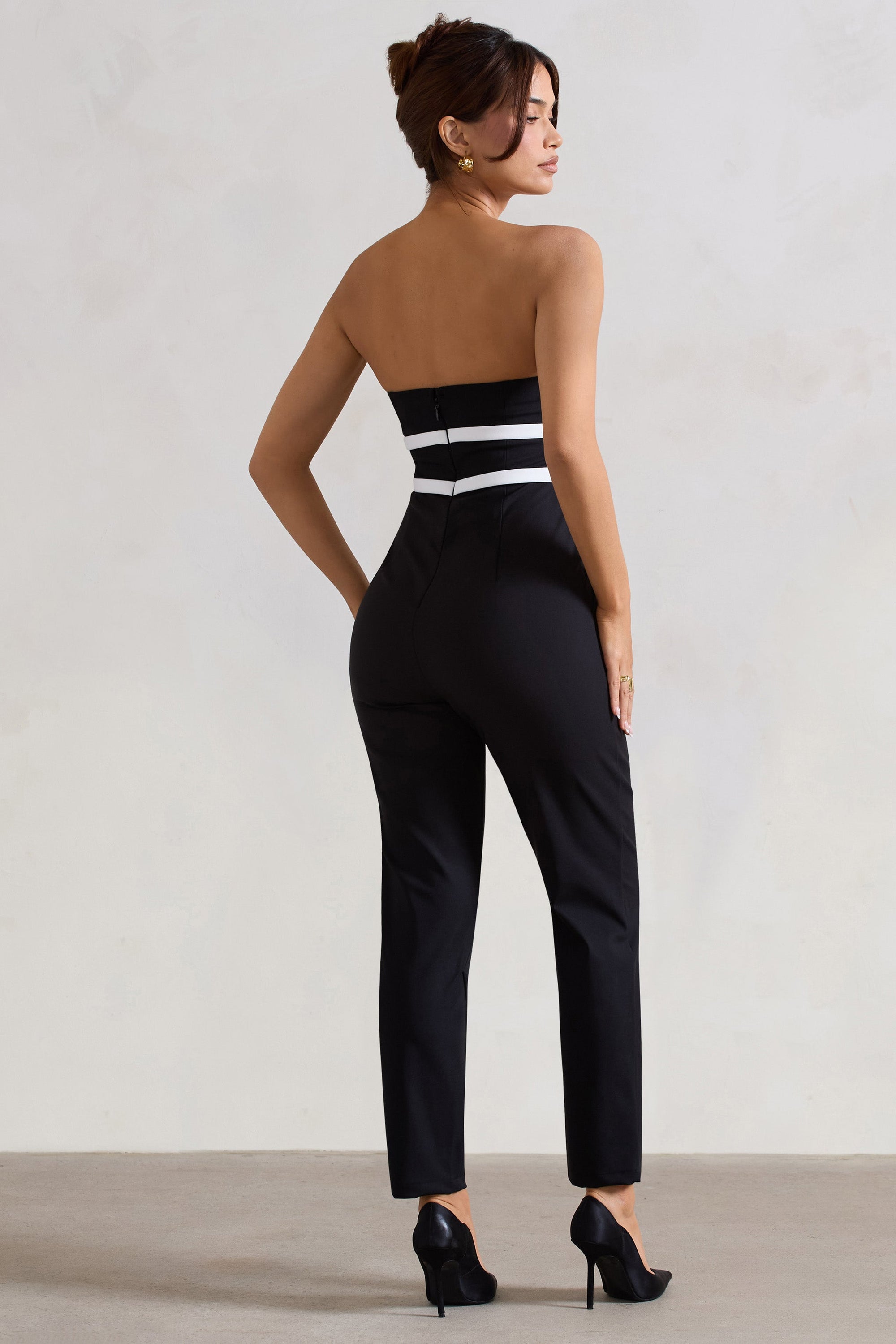 Casta | Black Strapless Tailored Straight-Leg Jumpsuit With Bows - Club L London - USA