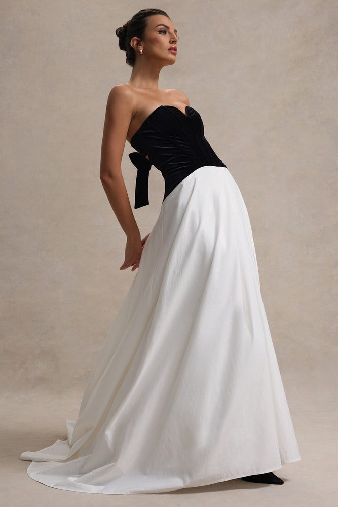 Lucienne Black & Cream Sweetheart Corset Split Maxi Dress – Club L