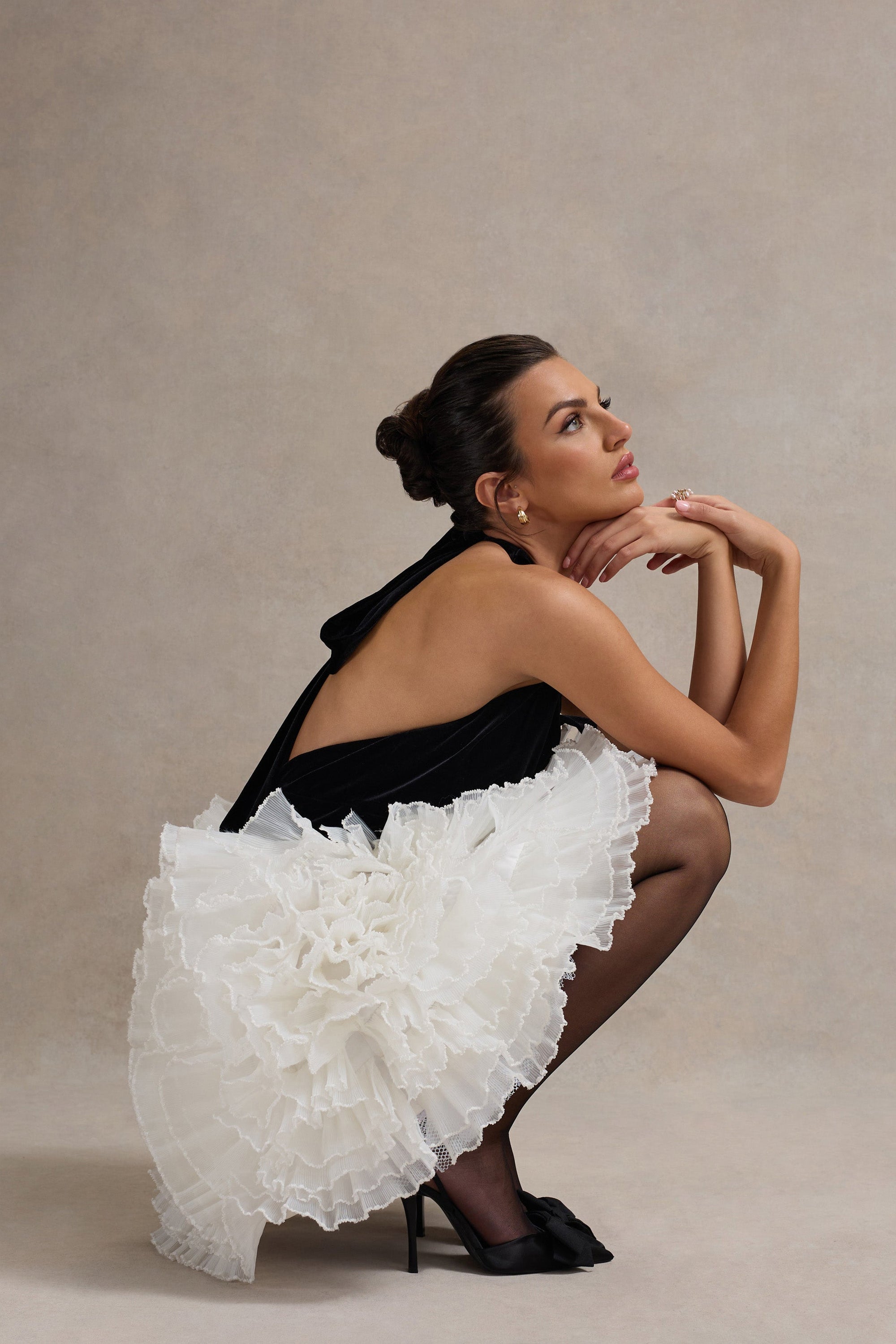 plunge neck tulle mini dress in black Black V Neck Tulle Short Prom Dress Black Short Evening Dress US 14 / Custom Color