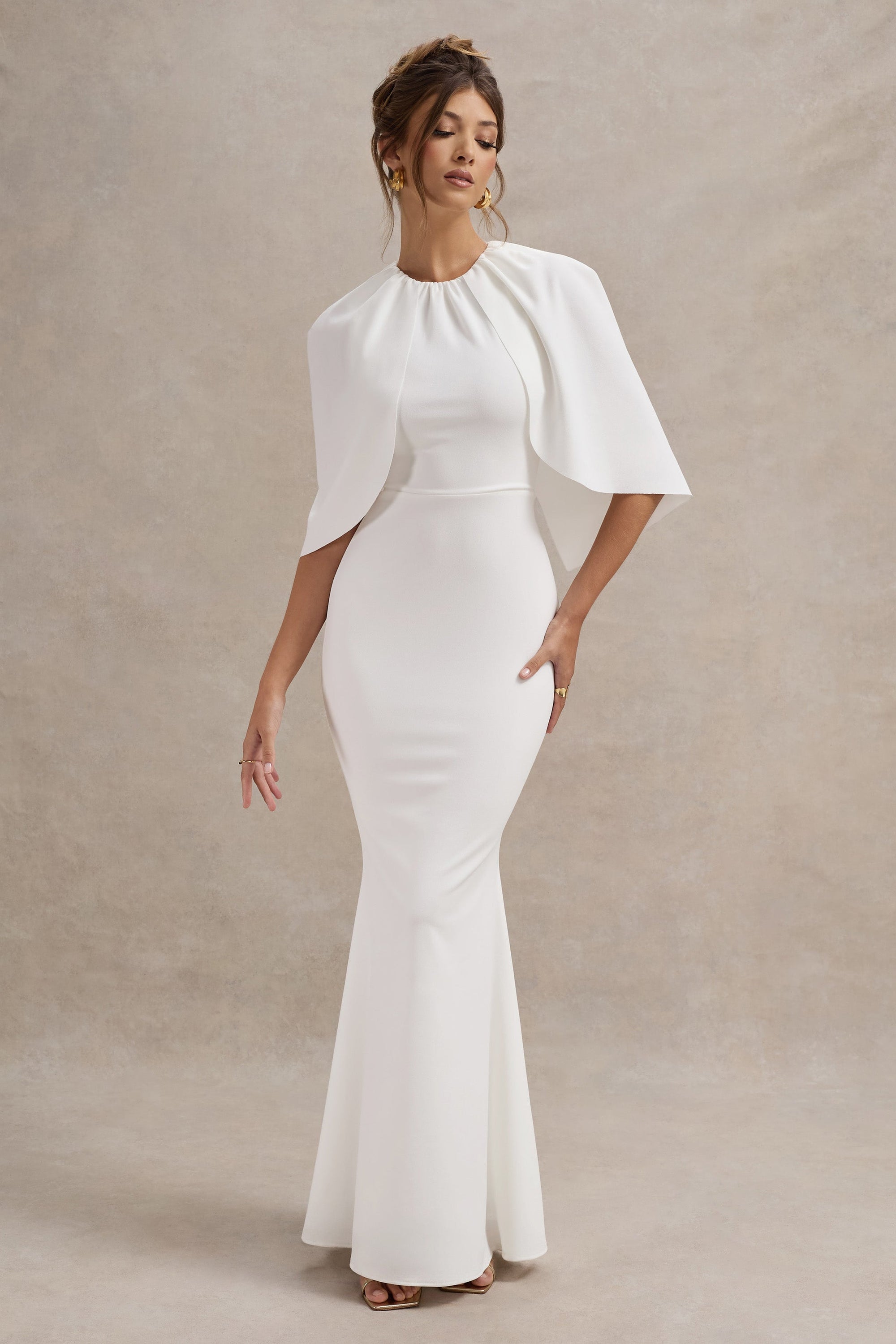 Kianne | White Draped Short-Sleeve Maxi Dress – Club L London