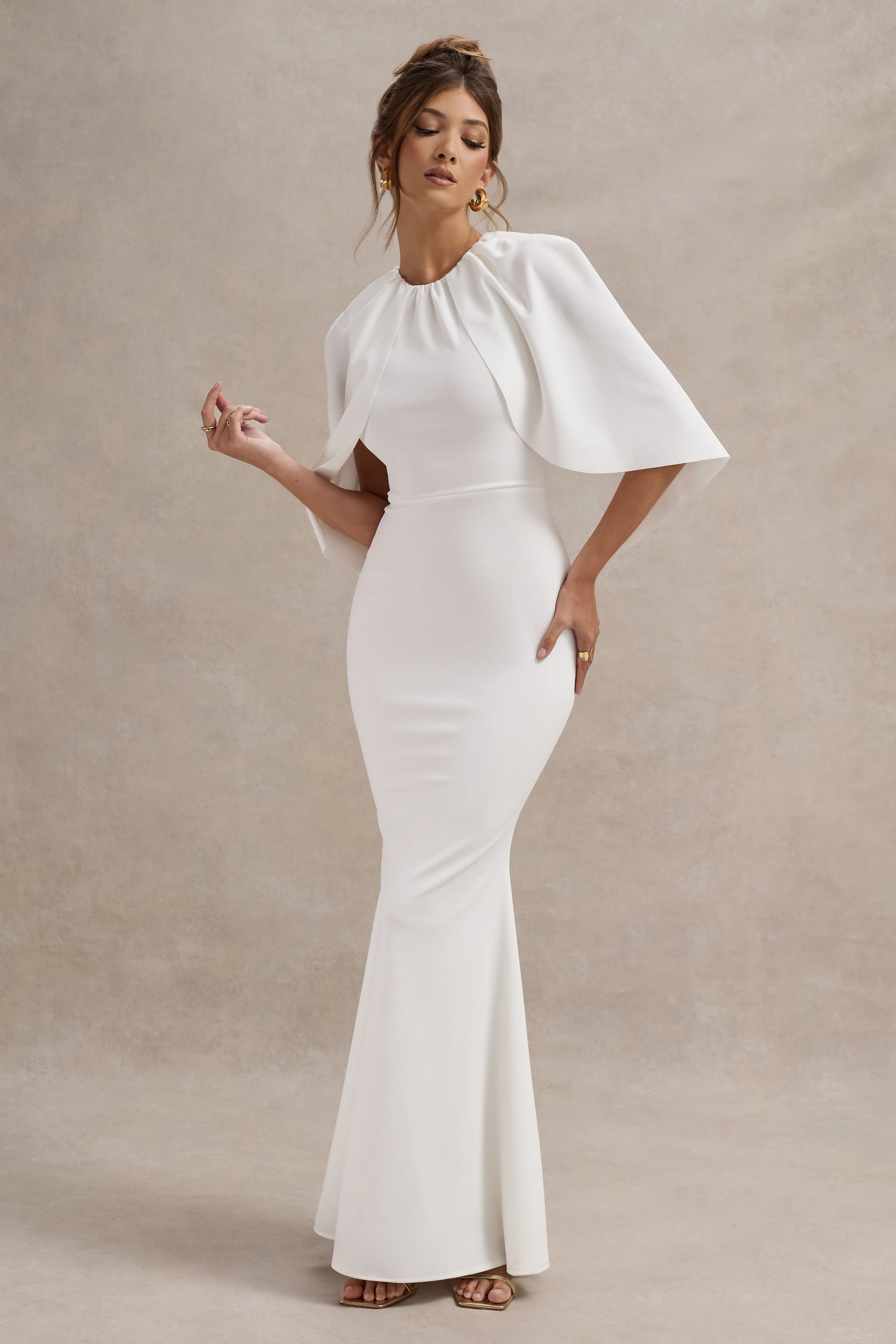 Kianne | White Draped Short-Sleeve Maxi Dress - Club L London - USA