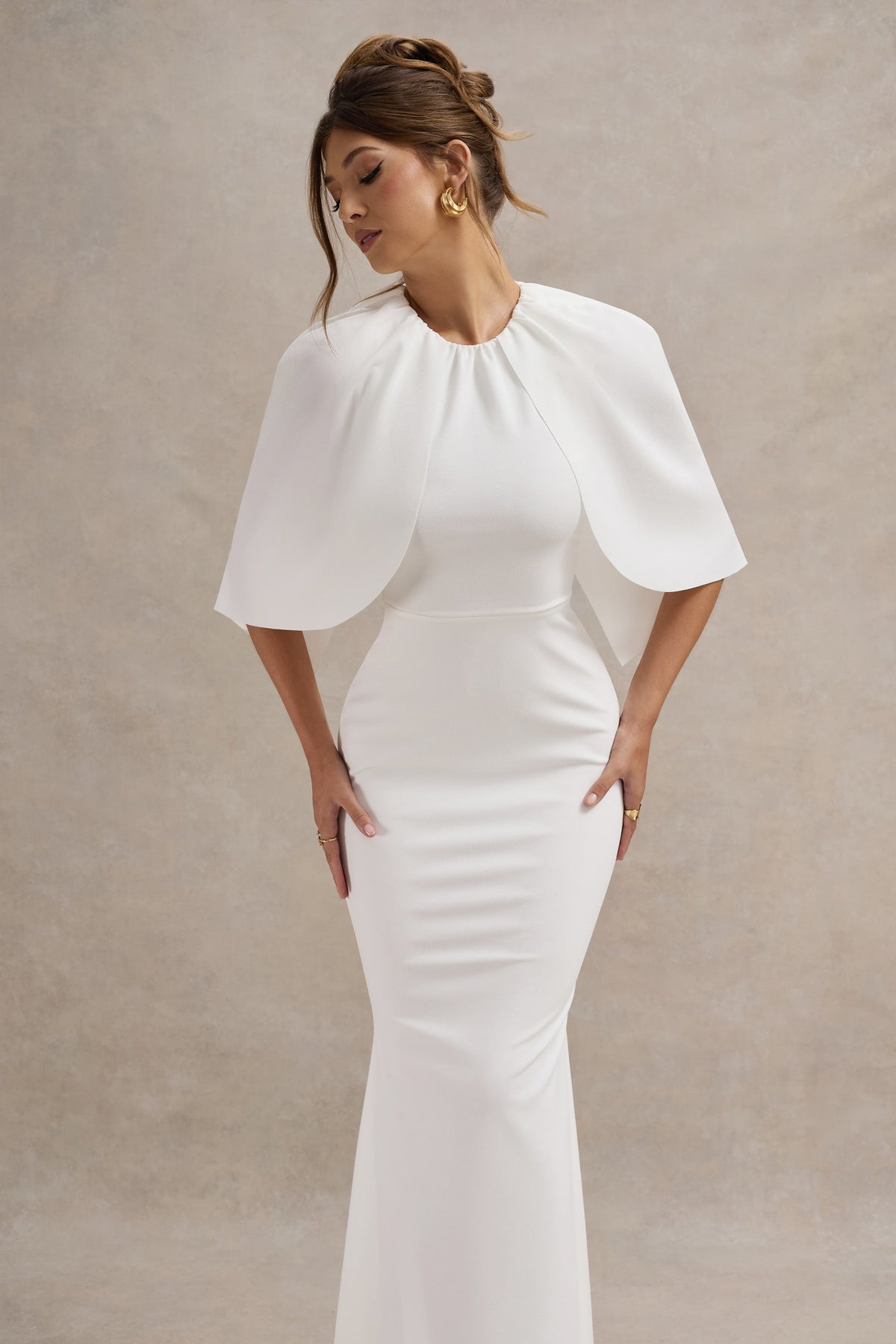 Kianne White Draped Short-Sleeve Maxi Dress Club L London - USA Kianne White Draped Short-Sleeve Maxi Dress Club L London - USA