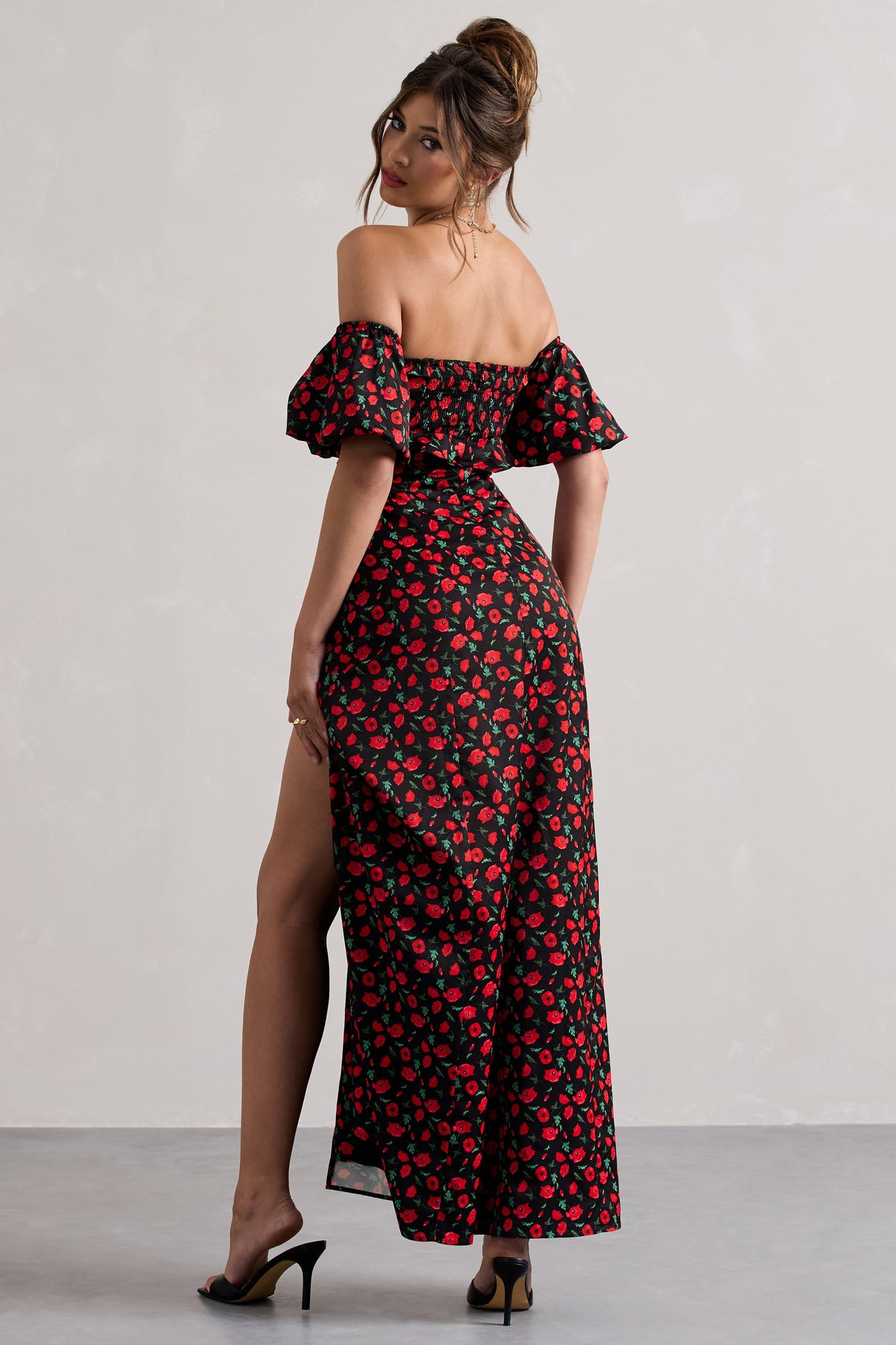 Red floral maxi dress store