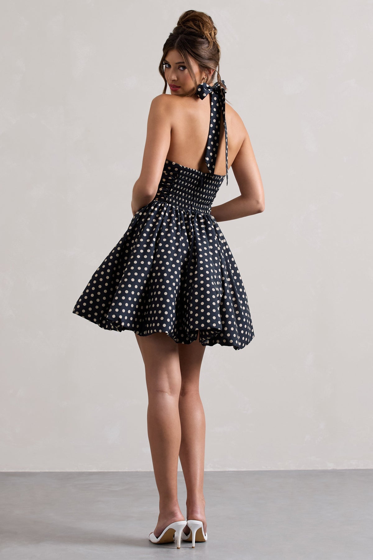 Levie Navy Polka Dot Halter-Neck Mini Dress – Club L London - USA