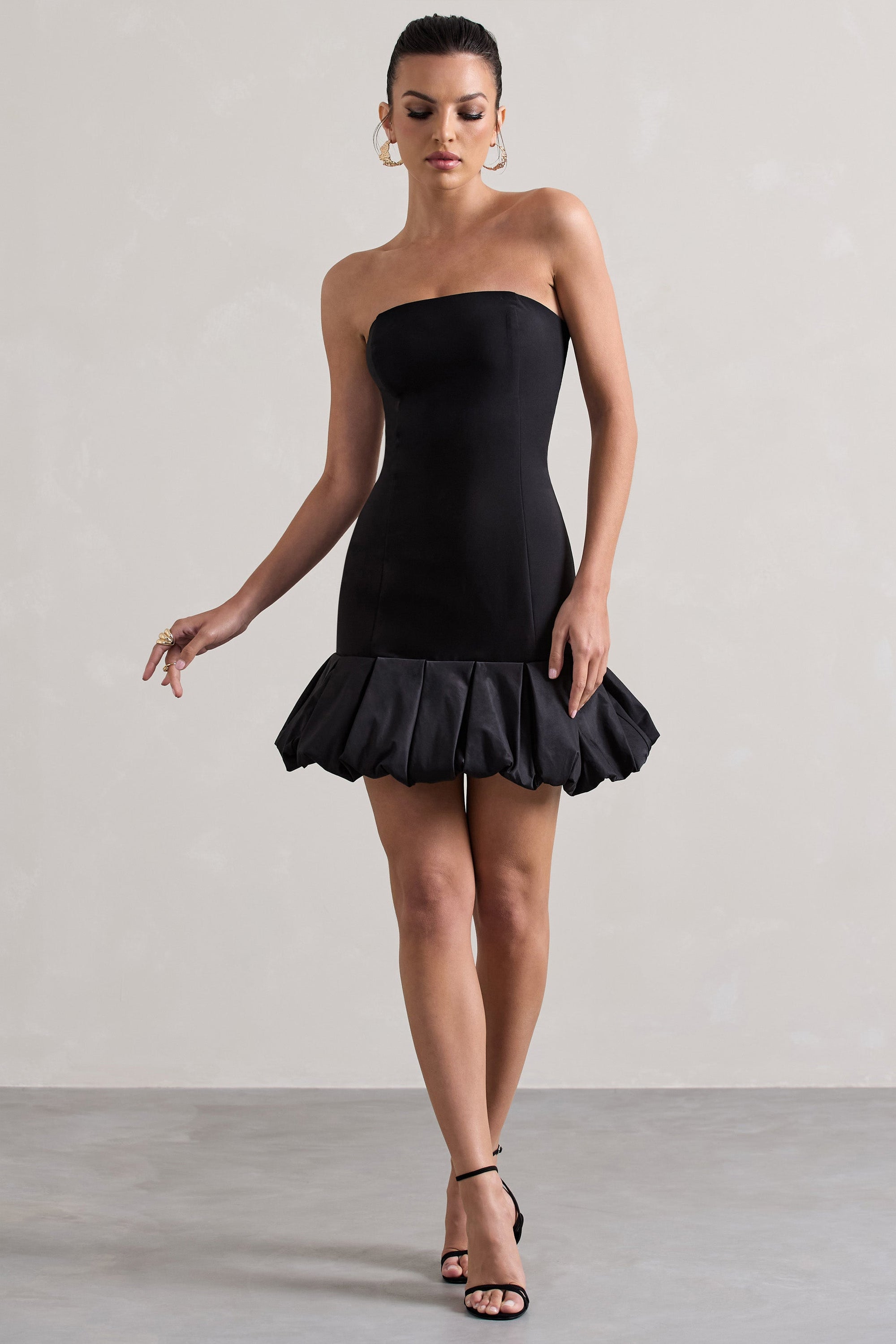 Liscia | Black Bandeau Mini Dress With Ruffle Trim - Club L London - USA