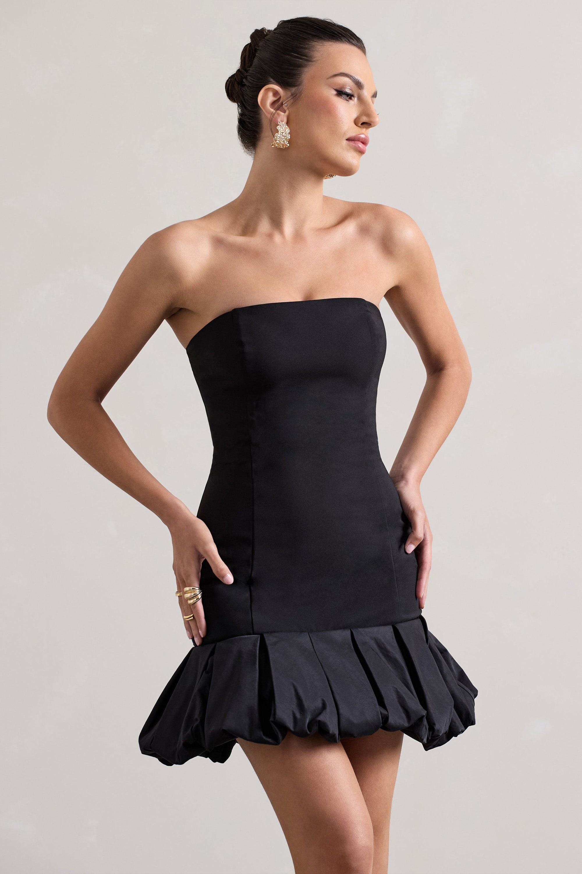 Liscia | Black Bandeau Mini Dress With Ruffle Trim - Club L London - USA