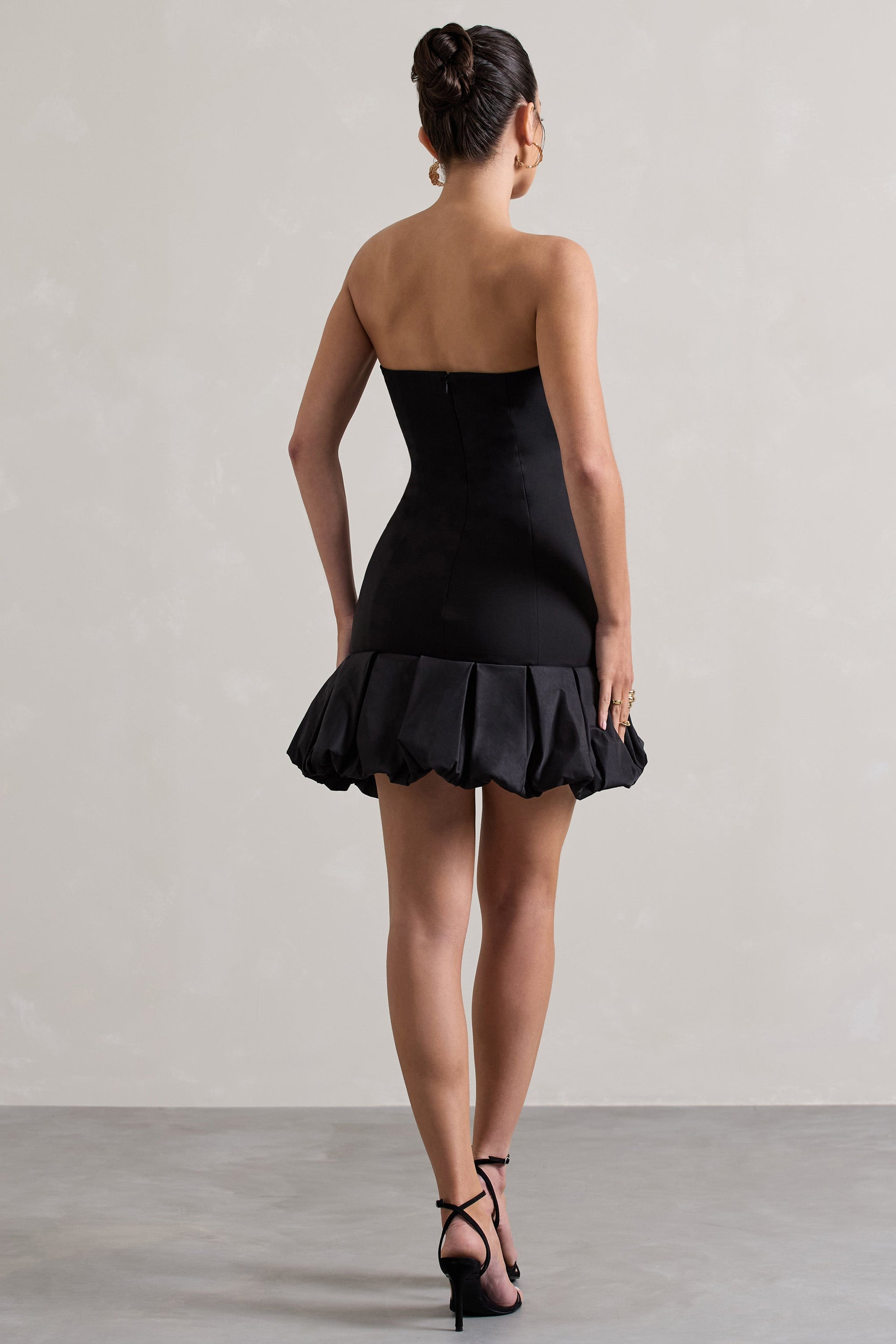 Liscia | Black Bandeau Mini Dress With Ruffle Trim - Club L London - USA