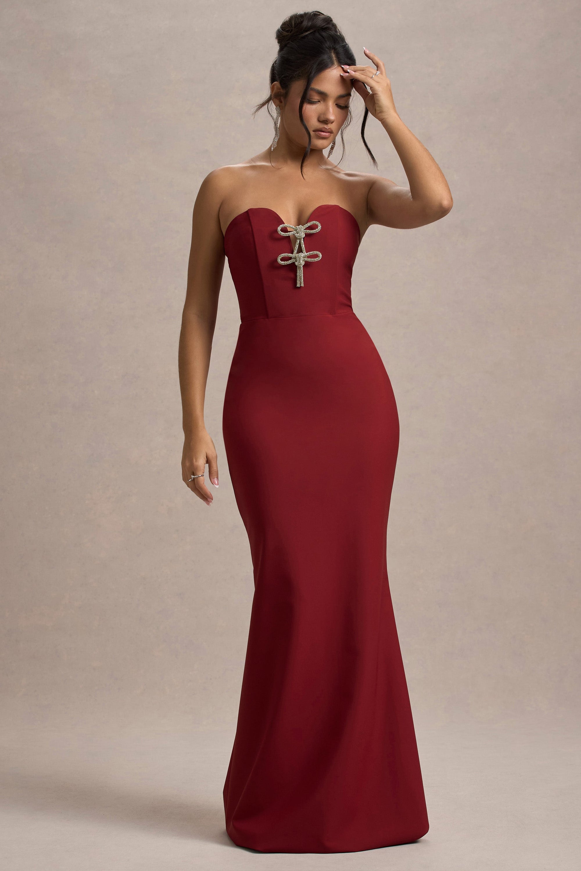 Molly | Berry Strapless Sweetheart Maxi Dres - Club L London - USA