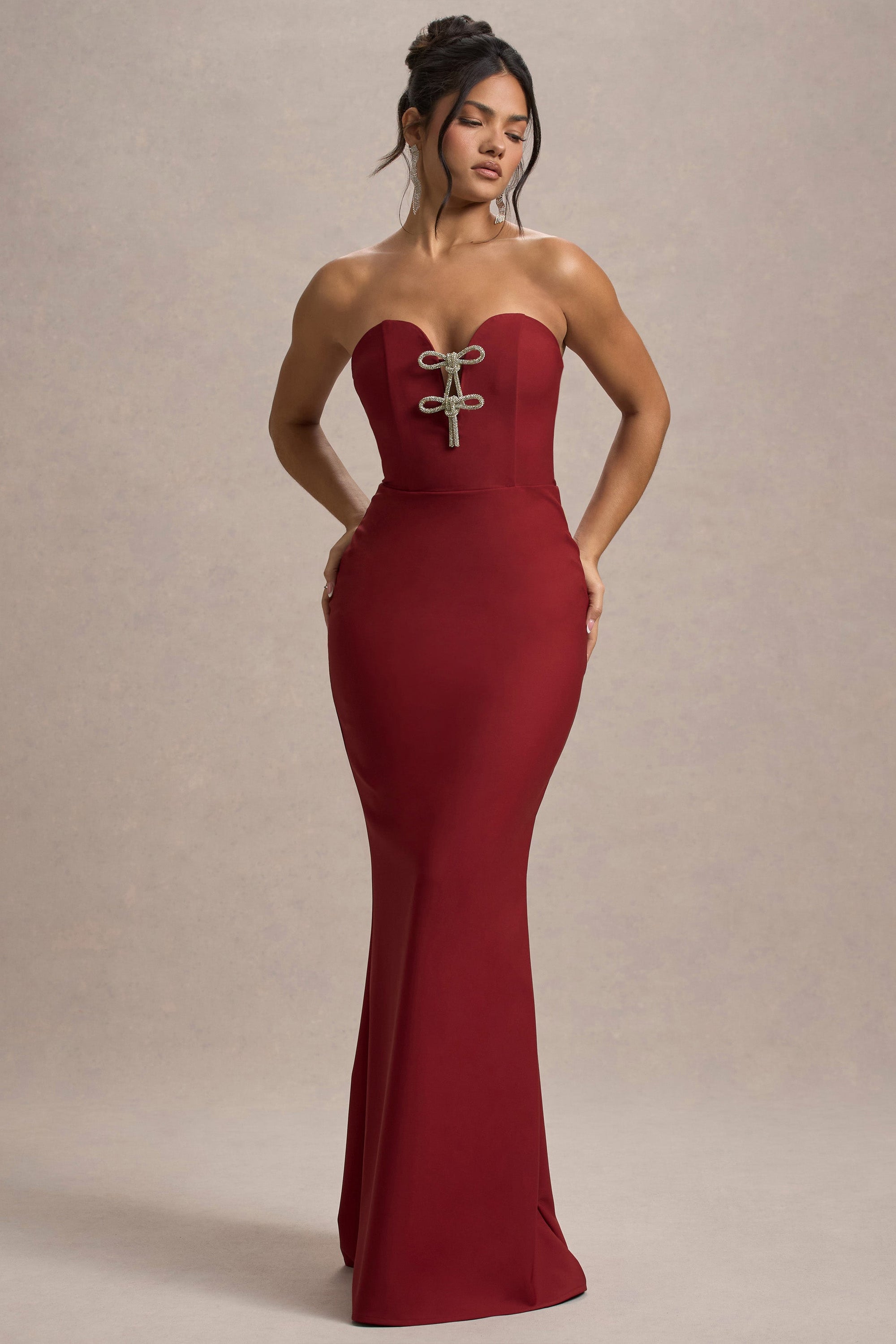 Molly | Berry Strapless Sweetheart Maxi Dres - Club L London - USA