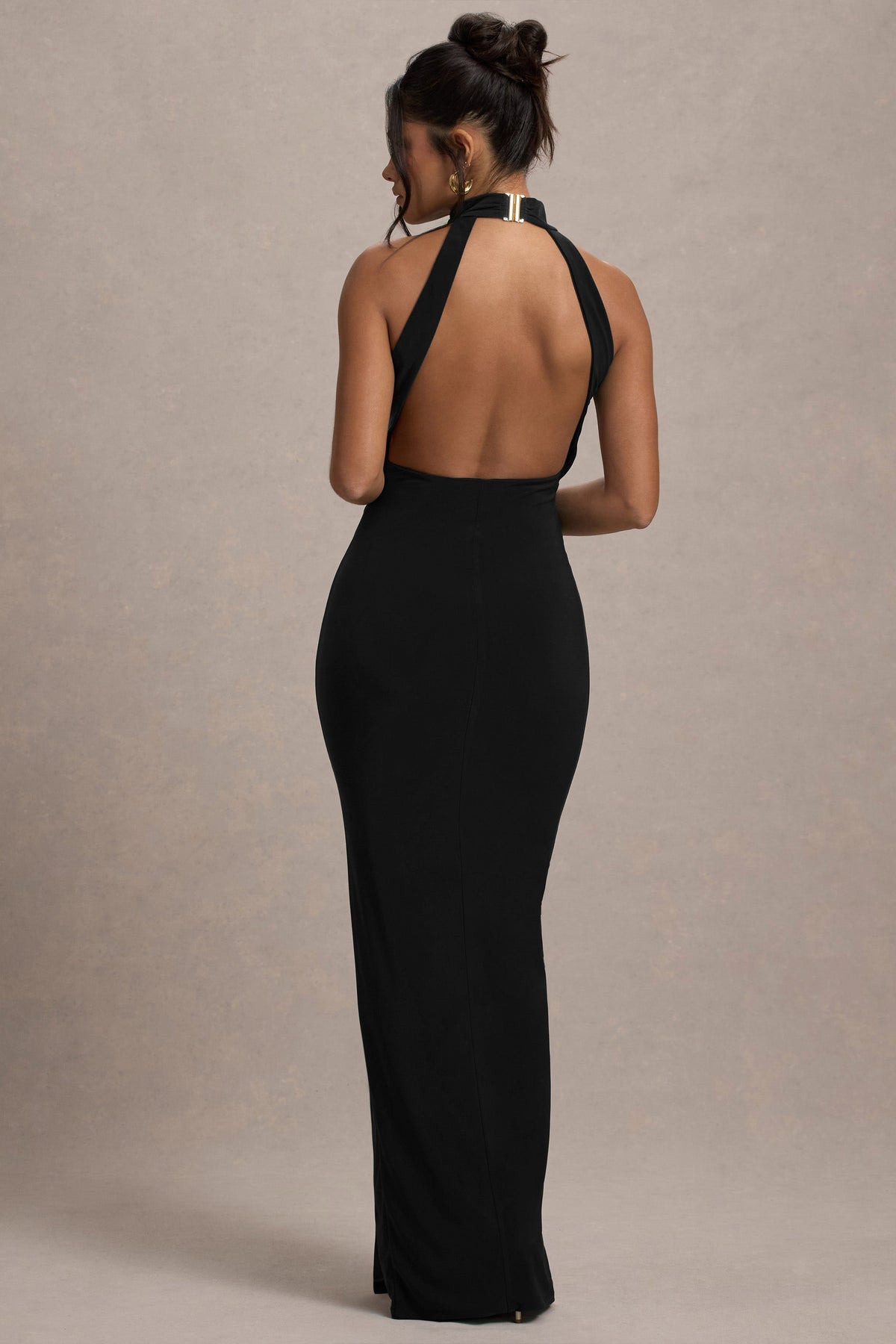 Khari | Black High-Neck Twisted Maxi Dress With Drape