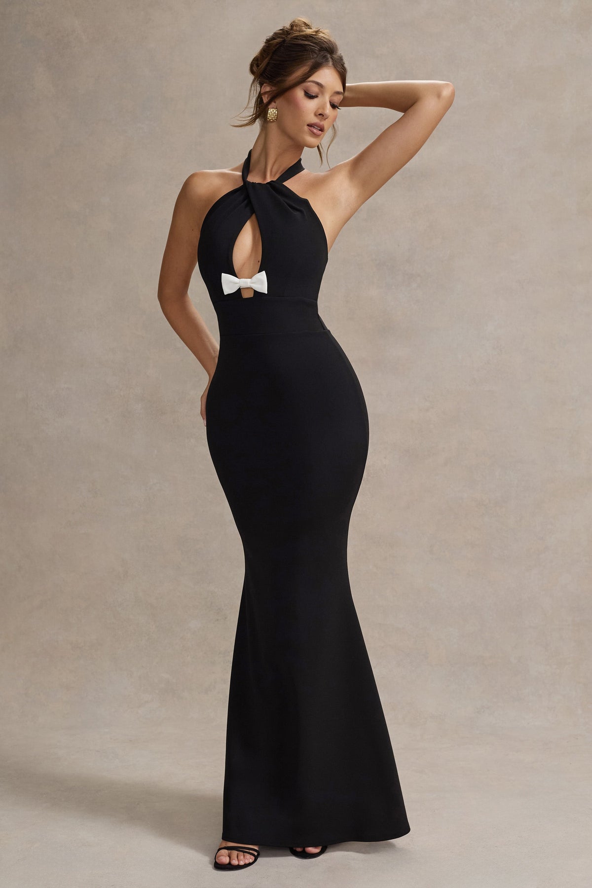 Raelynn Black Halter-Neck Cut-Out Maxi Dress With Bow Club L London - USA Raelynn Black Halter-Neck Cut-Out Maxi Dress With Bow Club L London - USA