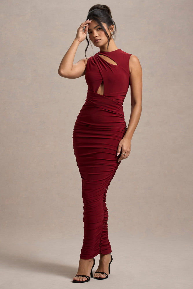 Aire Wine Cut-Out Ruched Maxi Dress – Club L London - USA